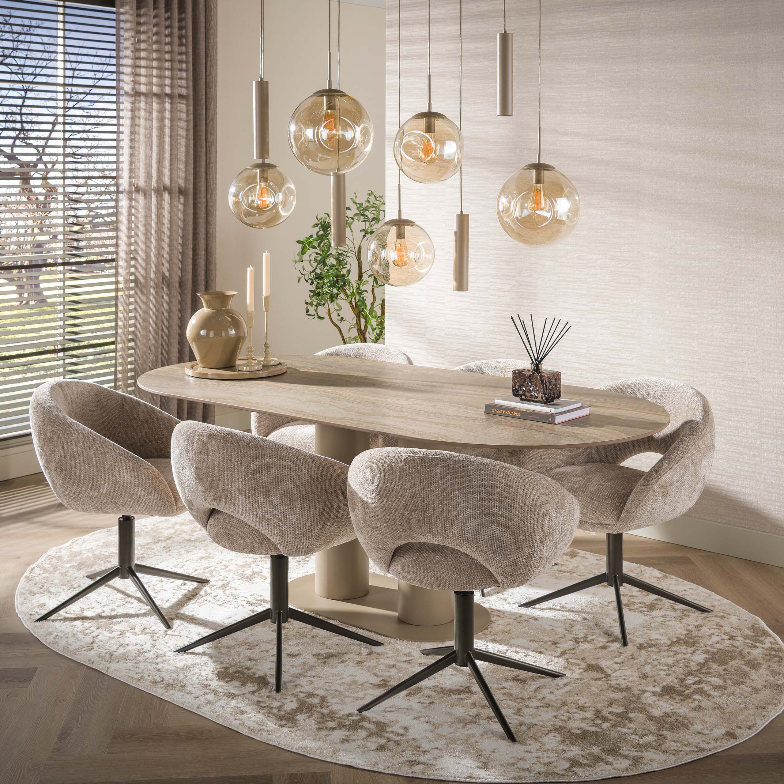 Mesa de comedor Selvo 215cm en travertino 3D arena - Emmo Design