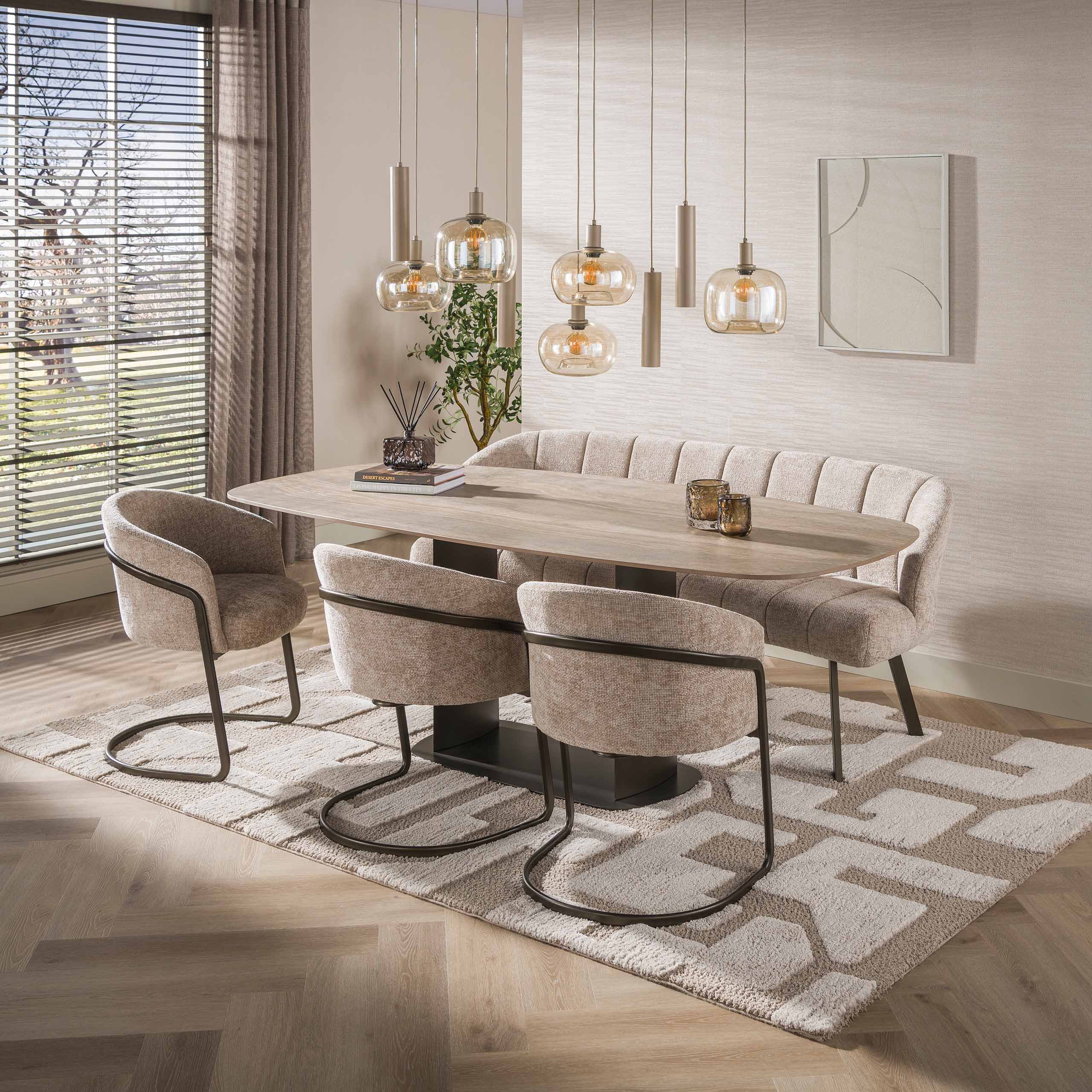 Mesa de comedor Sabbia óvalo danés 215cm en travertino 3D arena - Emmo Design