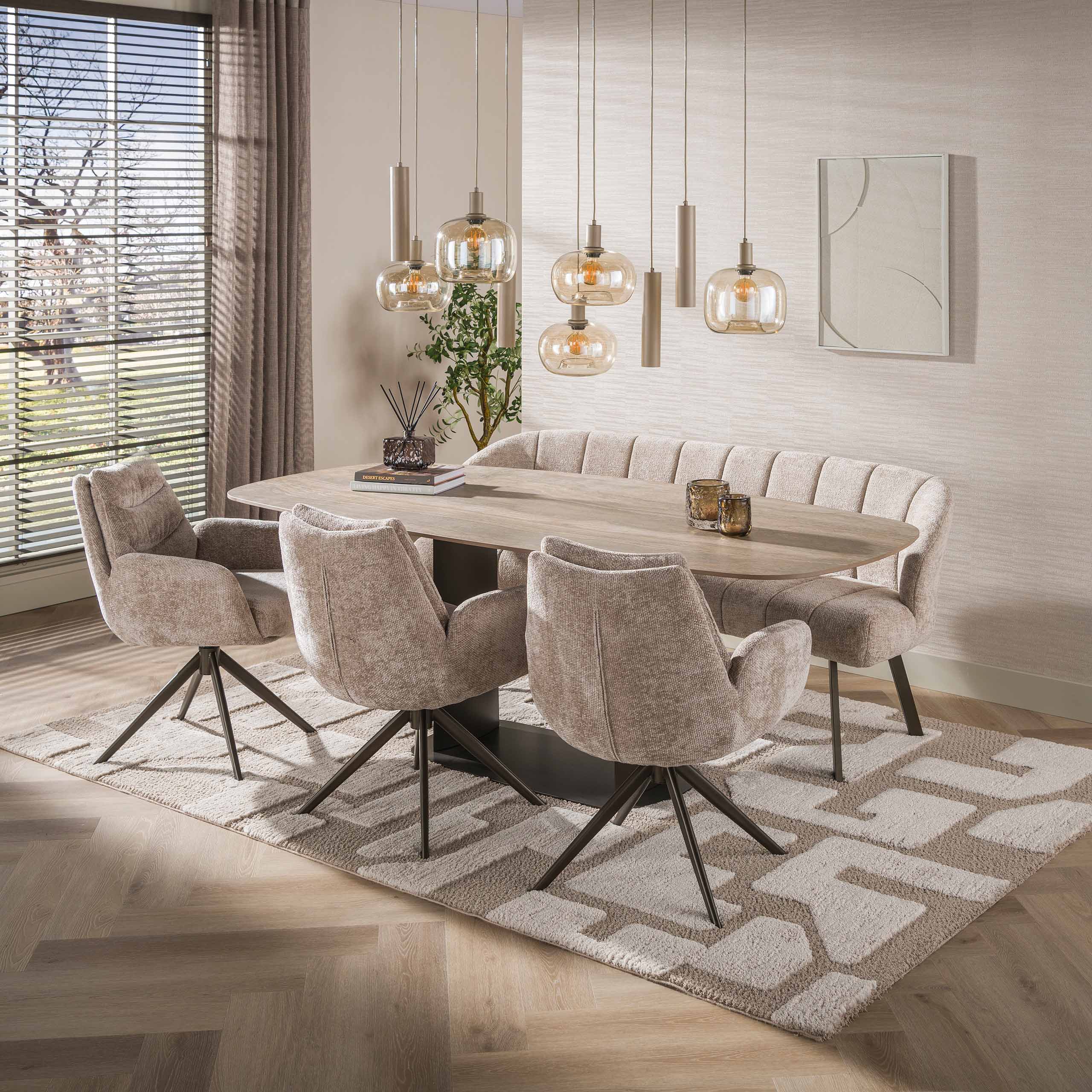Esstisch Sabbia Dänisch Oval 215cm in 3D-Travertin Sand - Emmo Design