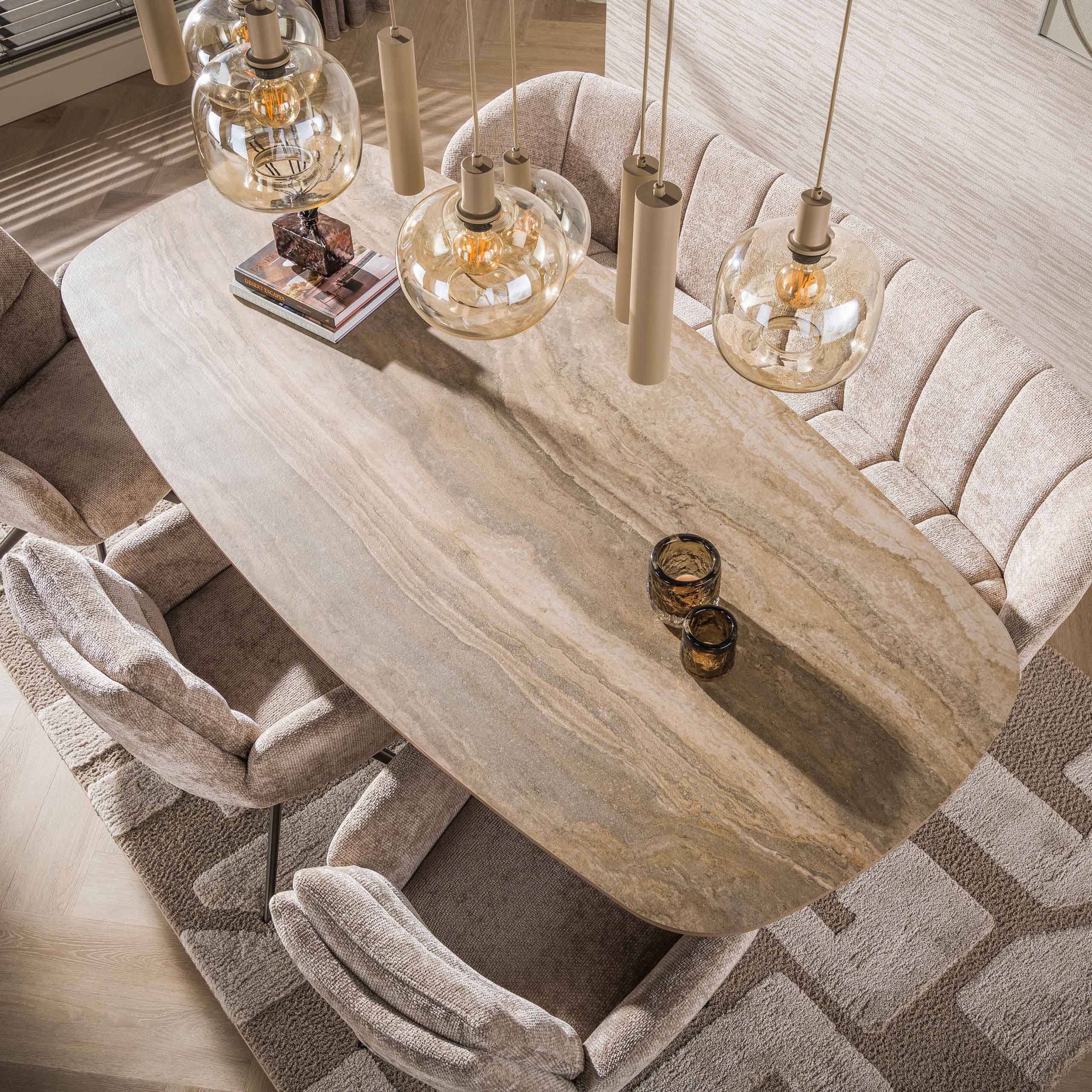 Esstisch Sabbia Dänisch Oval 215cm in 3D-Travertin Sand - Emmo Design