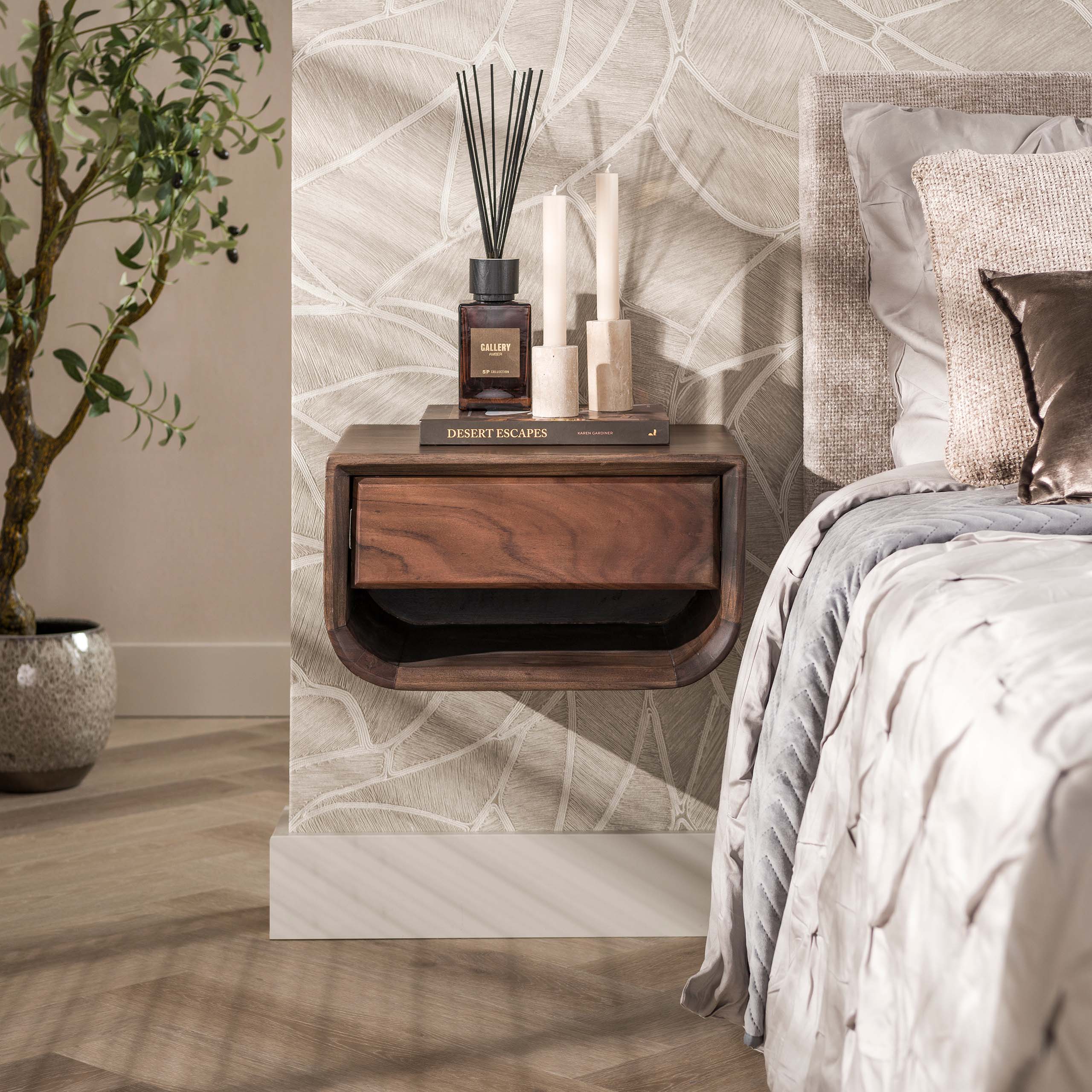 Bedside Table Mova floating 1 drawer / Solid acacia brown - Zijlstra