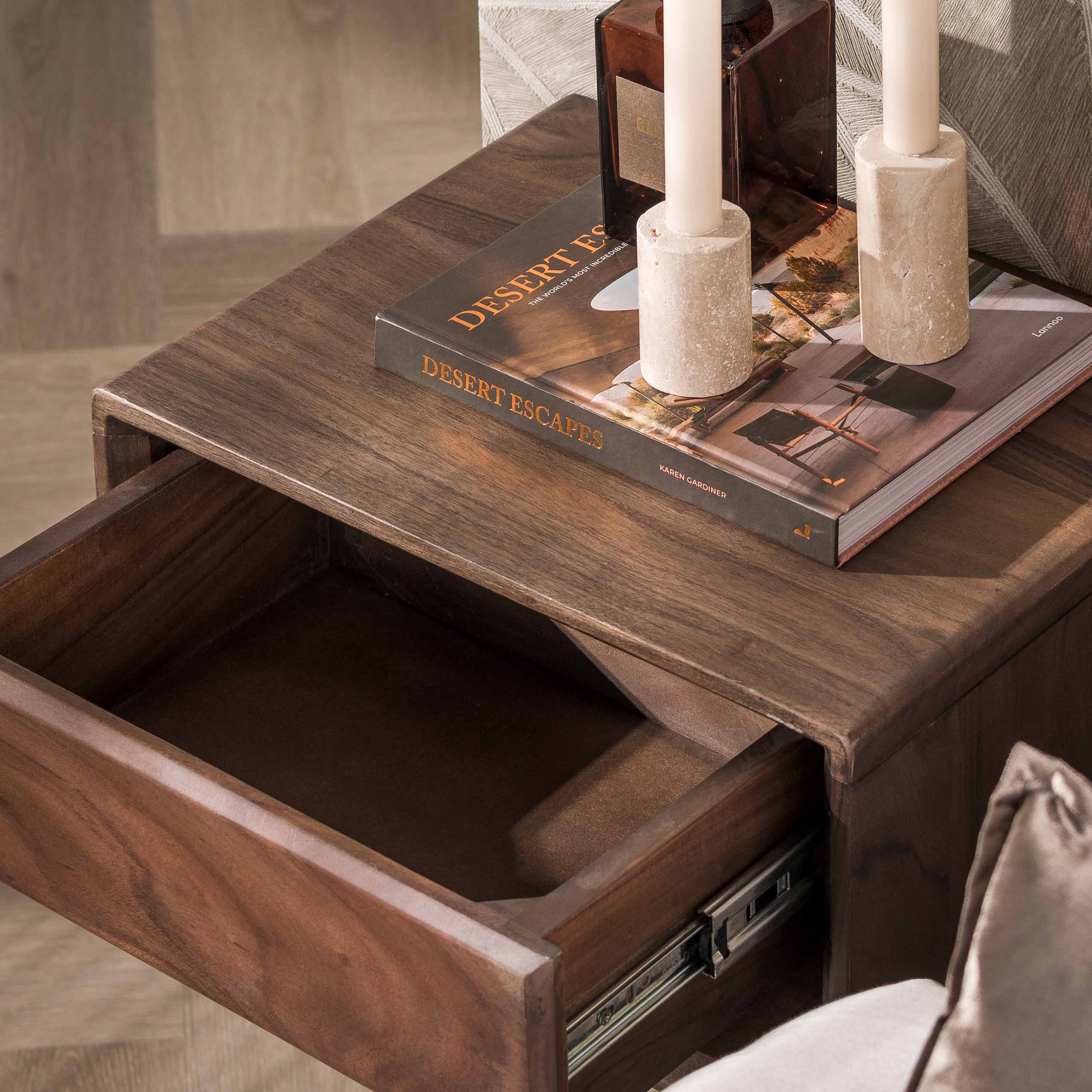 Bedside Table Mova floating 1 drawer / Solid acacia brown - Zijlstra