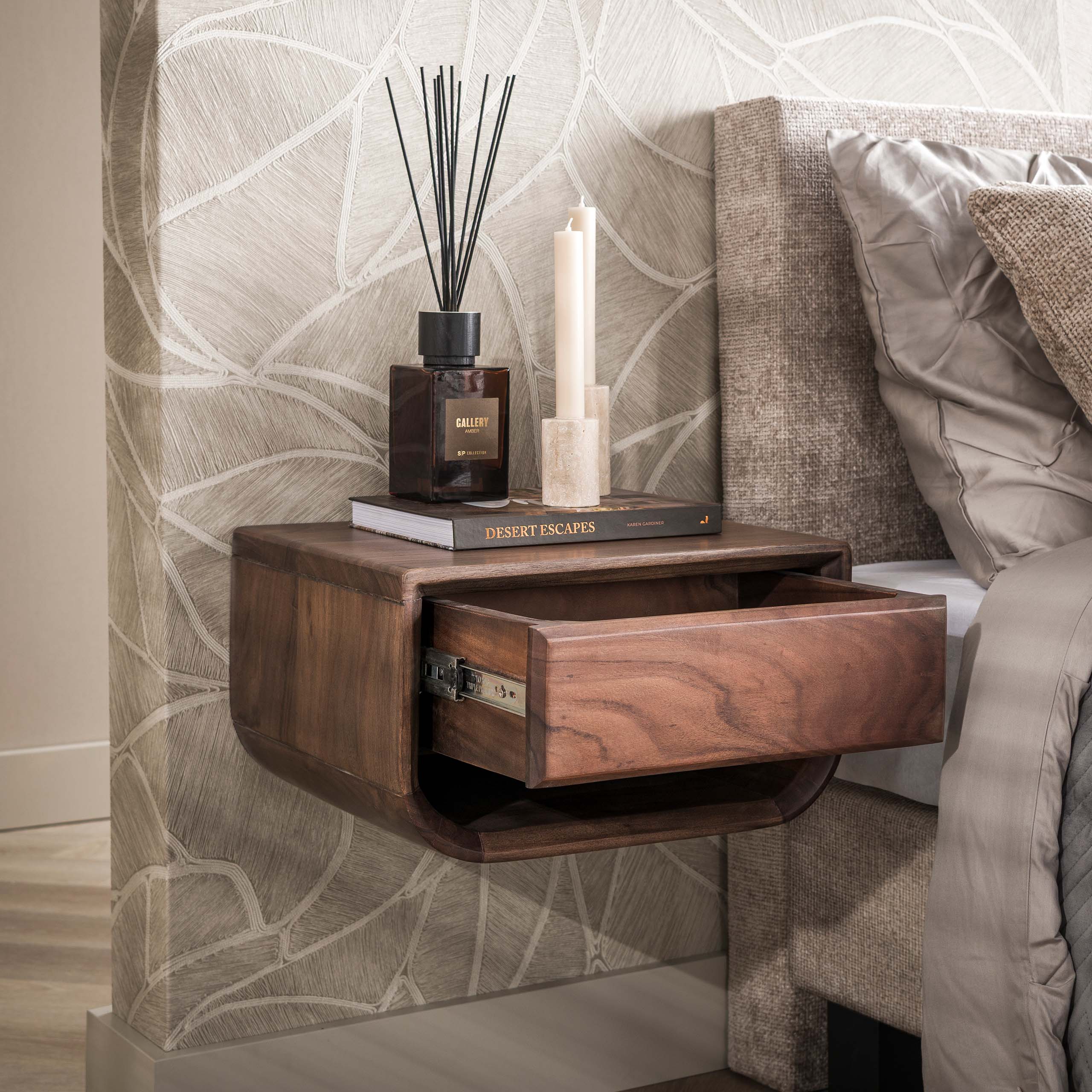 Bedside Table Mova floating 1 drawer / Solid acacia brown - Zijlstra