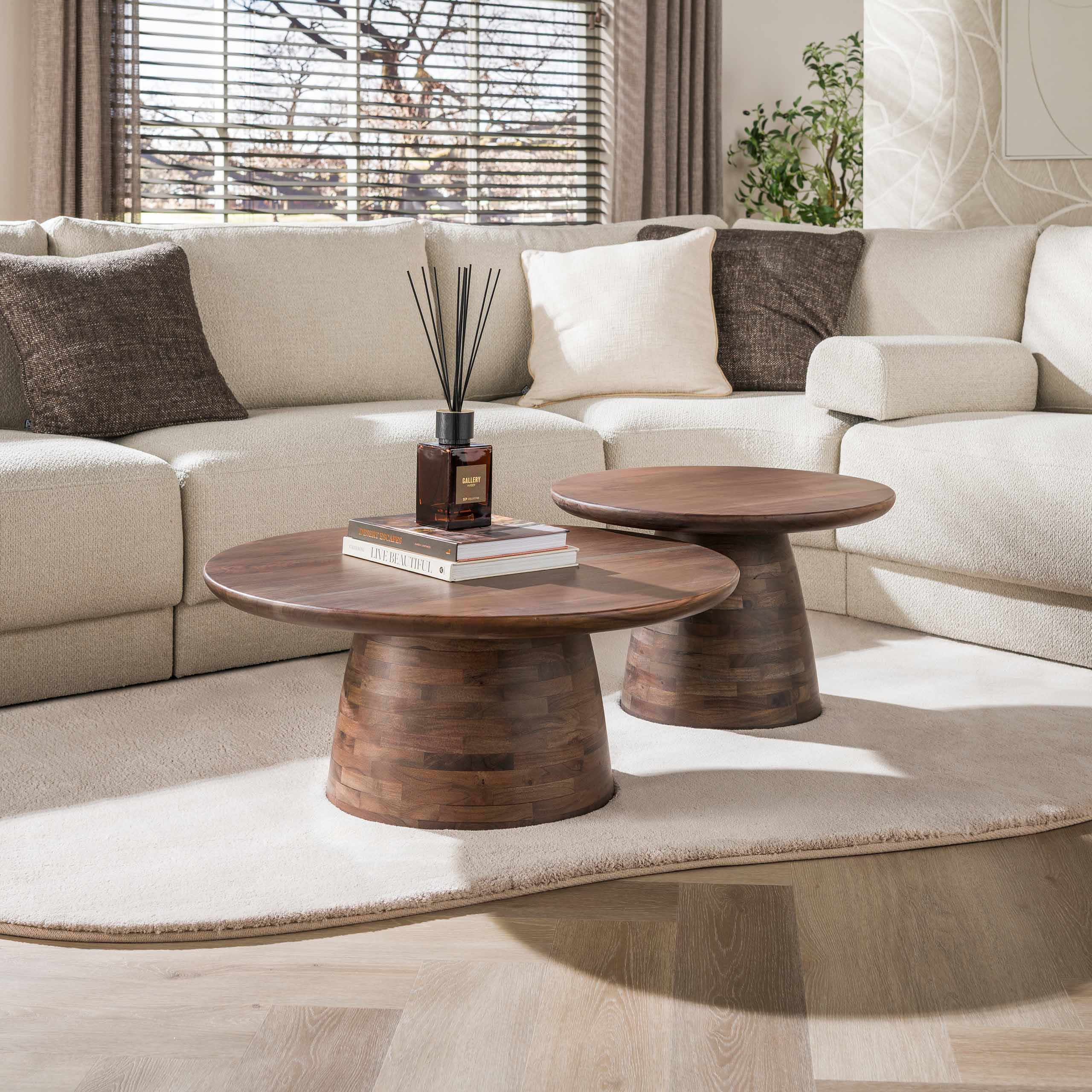 Salontafel Mova rond set van 2 / Massief acacia bruin - Zijlstra