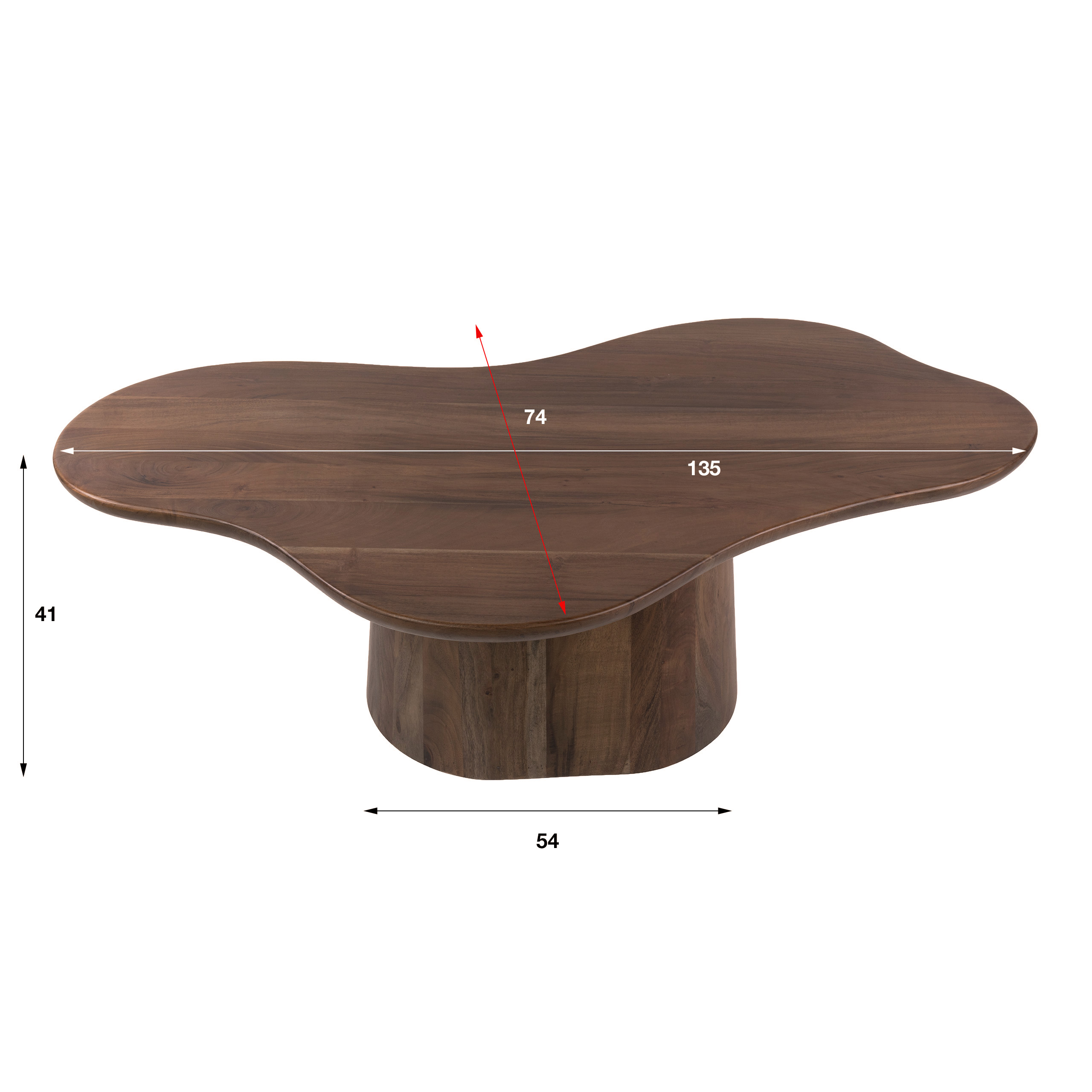 Salontafel Central organisch 135cm, Massief acacia bruin - Zijlstra