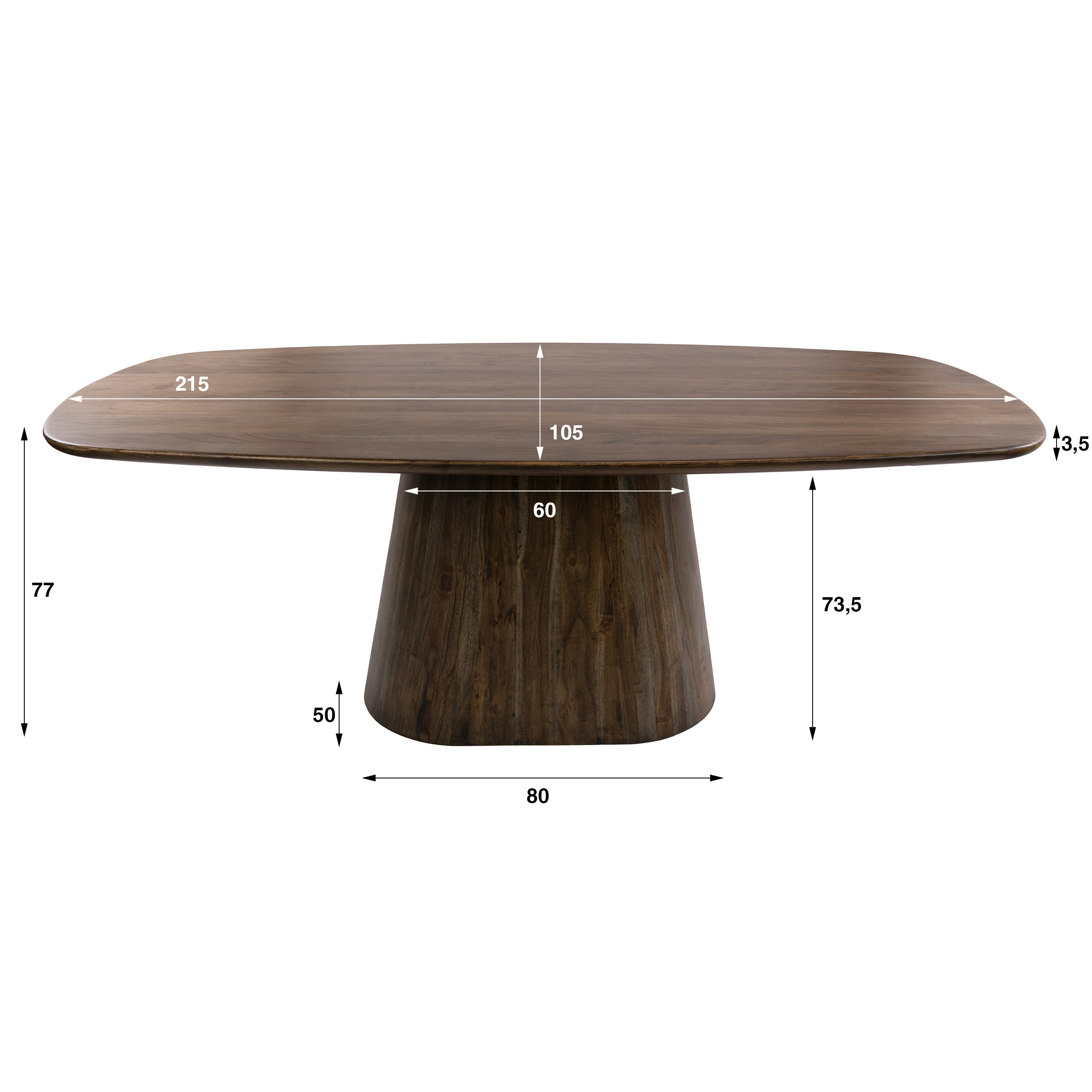 Mesa de comedor Central ovalada danesa 180cm / Acacia maciza marrón - Zijlstra