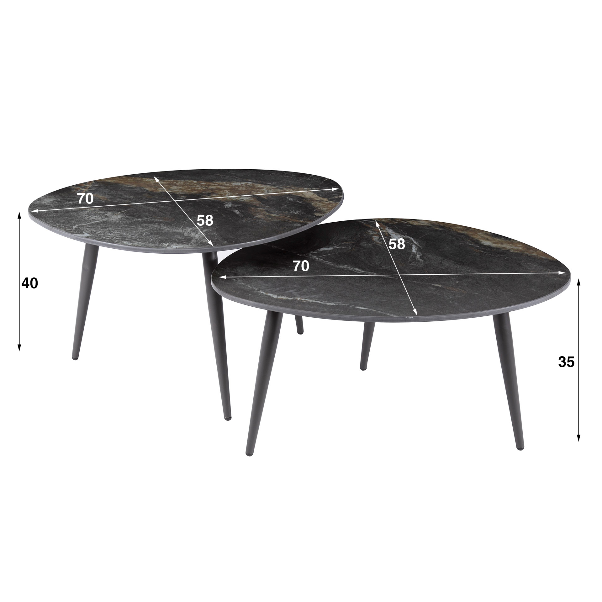 Salontafel Fossil organisch set van 2 / Keramiek fossil black - Zijlstra