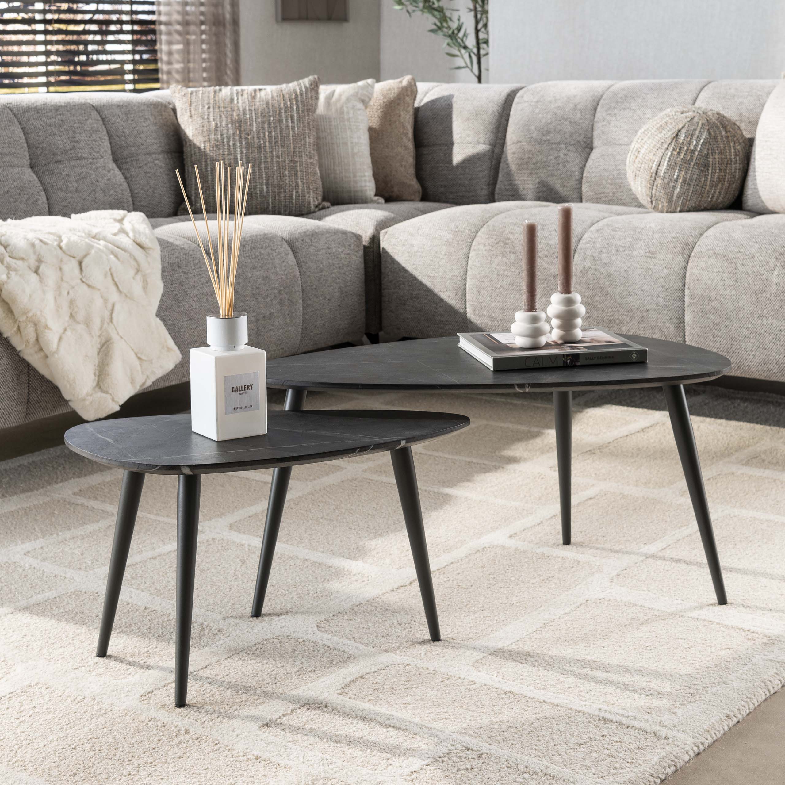 Salontafel Onyx peervormig set van 2 / 3D melamine graphite - Zijlstra