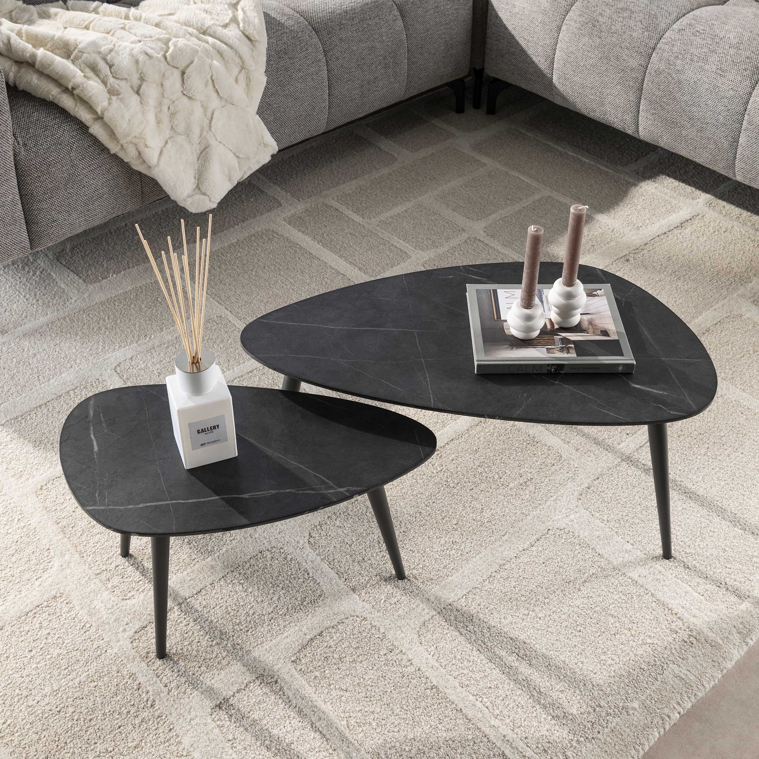 Salontafel Onyx peervormig set van 2 / 3D melamine graphite - Zijlstra