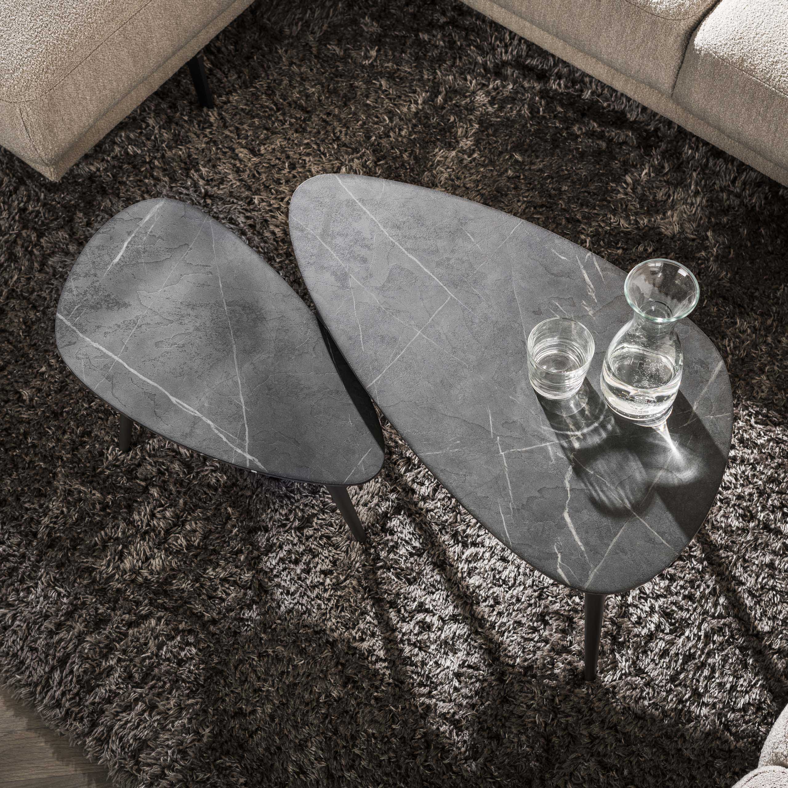 Salontafel Onyx peervormig set van 2 / 3D melamine graphite - Zijlstra