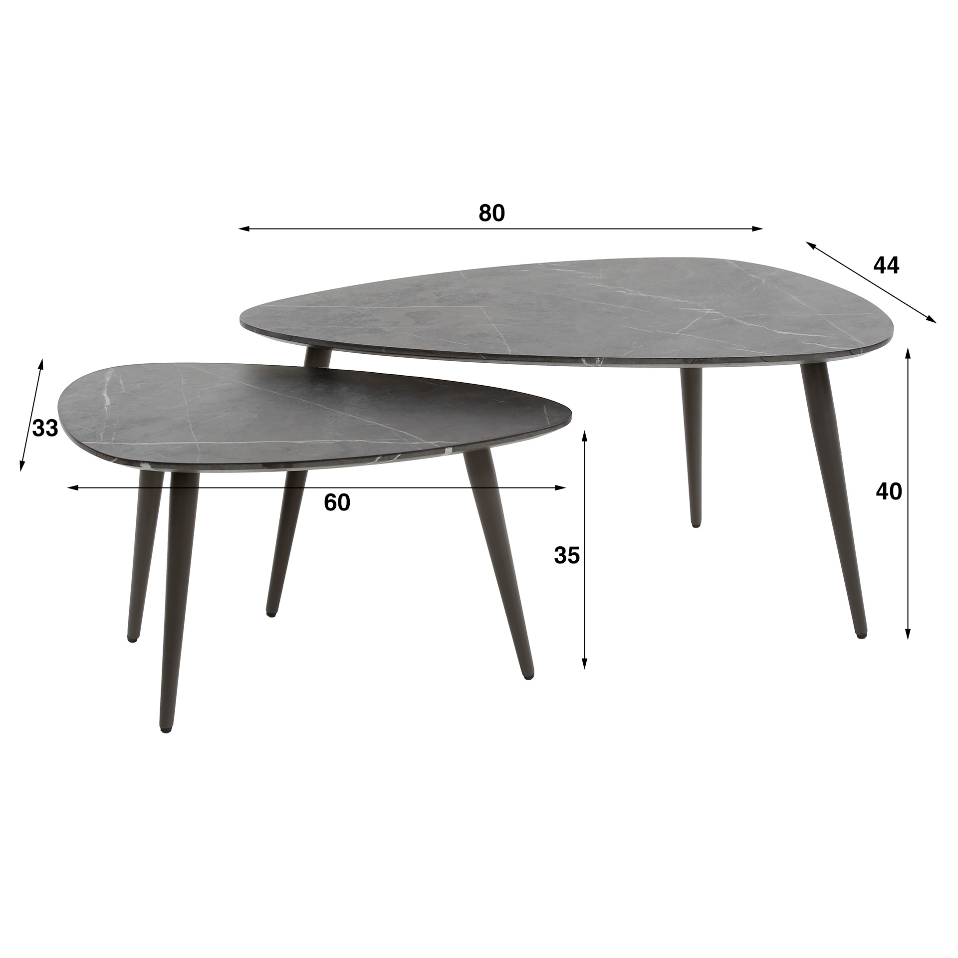 Coffee Table Onyx pear-shaped set of 2 / 3D melamine graphite - Zijlstra