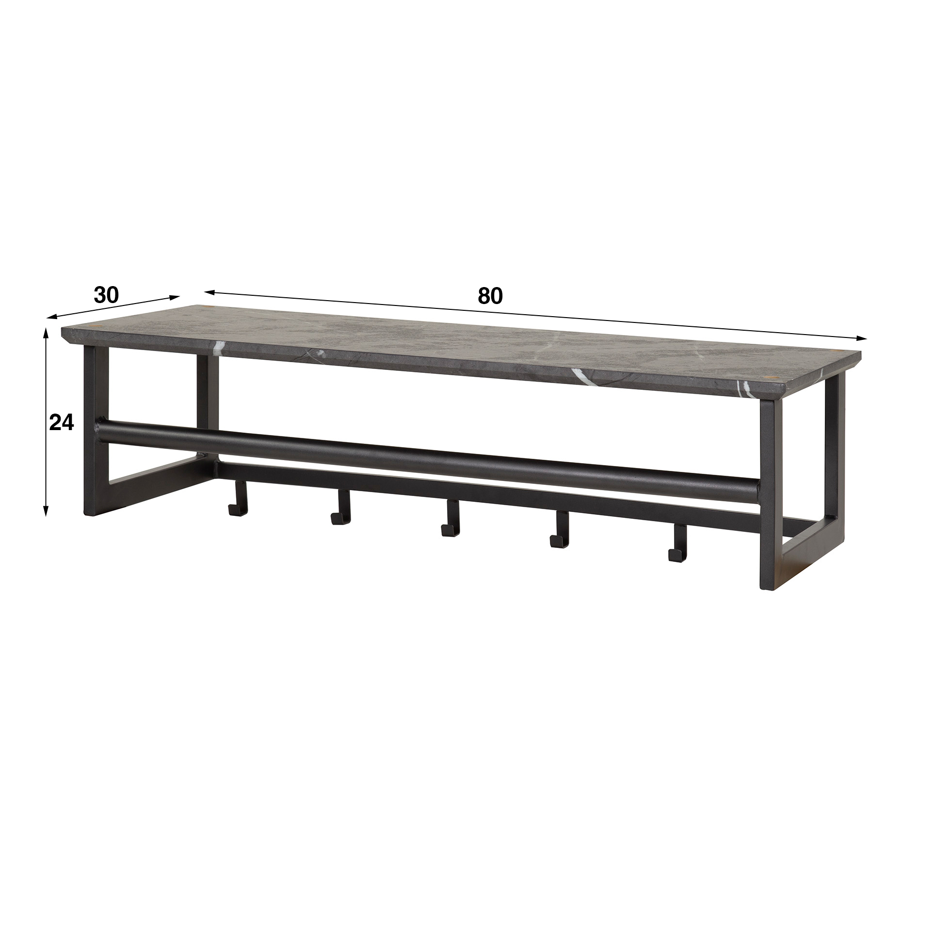 Coat Rack Tenaro rail and hat shelf 6 hooks / 3D melamine graphite - Zijlstra