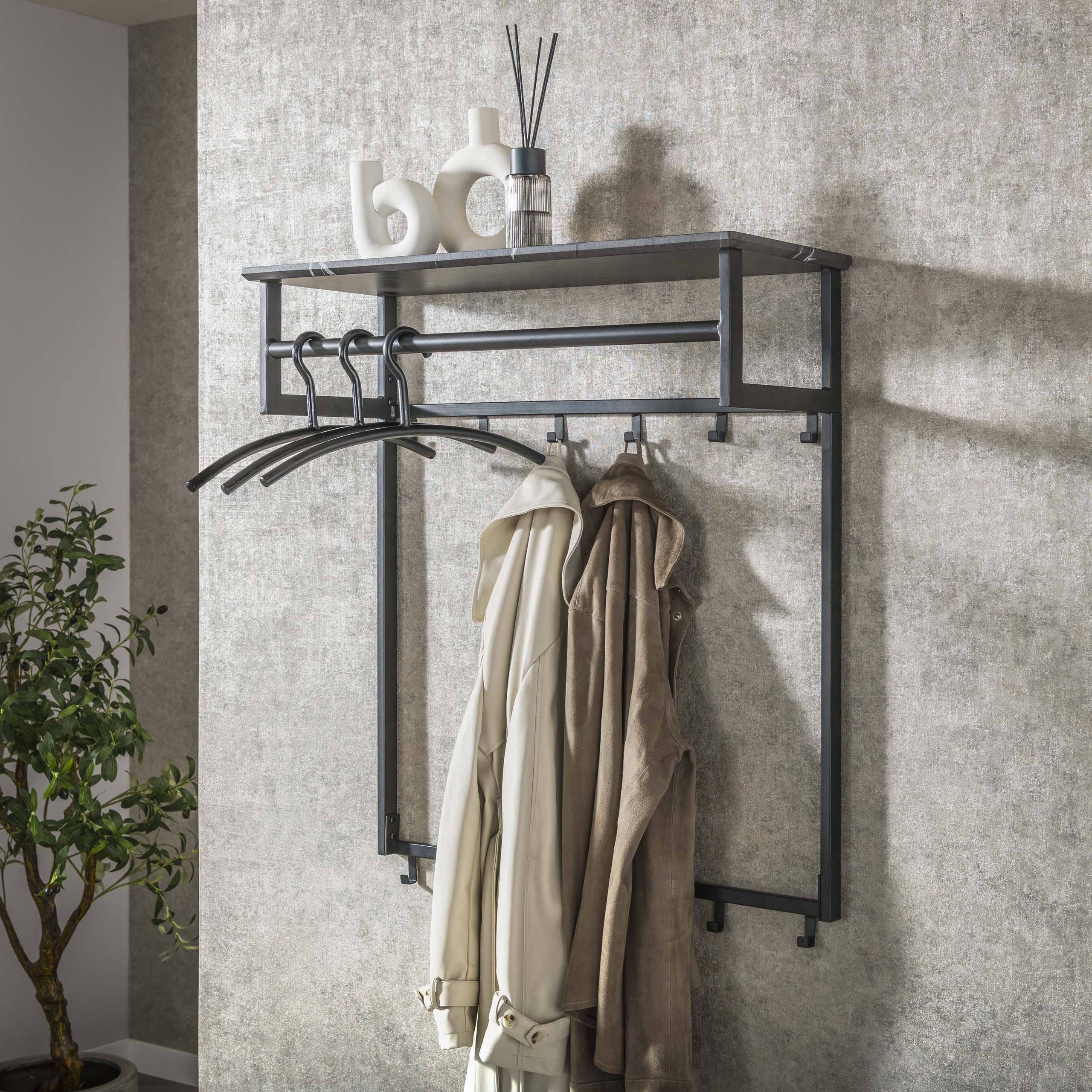 Kapstok Tenaro roede en hoedenplank 2x6 haken / 3D melamine graphite - Zijlstra