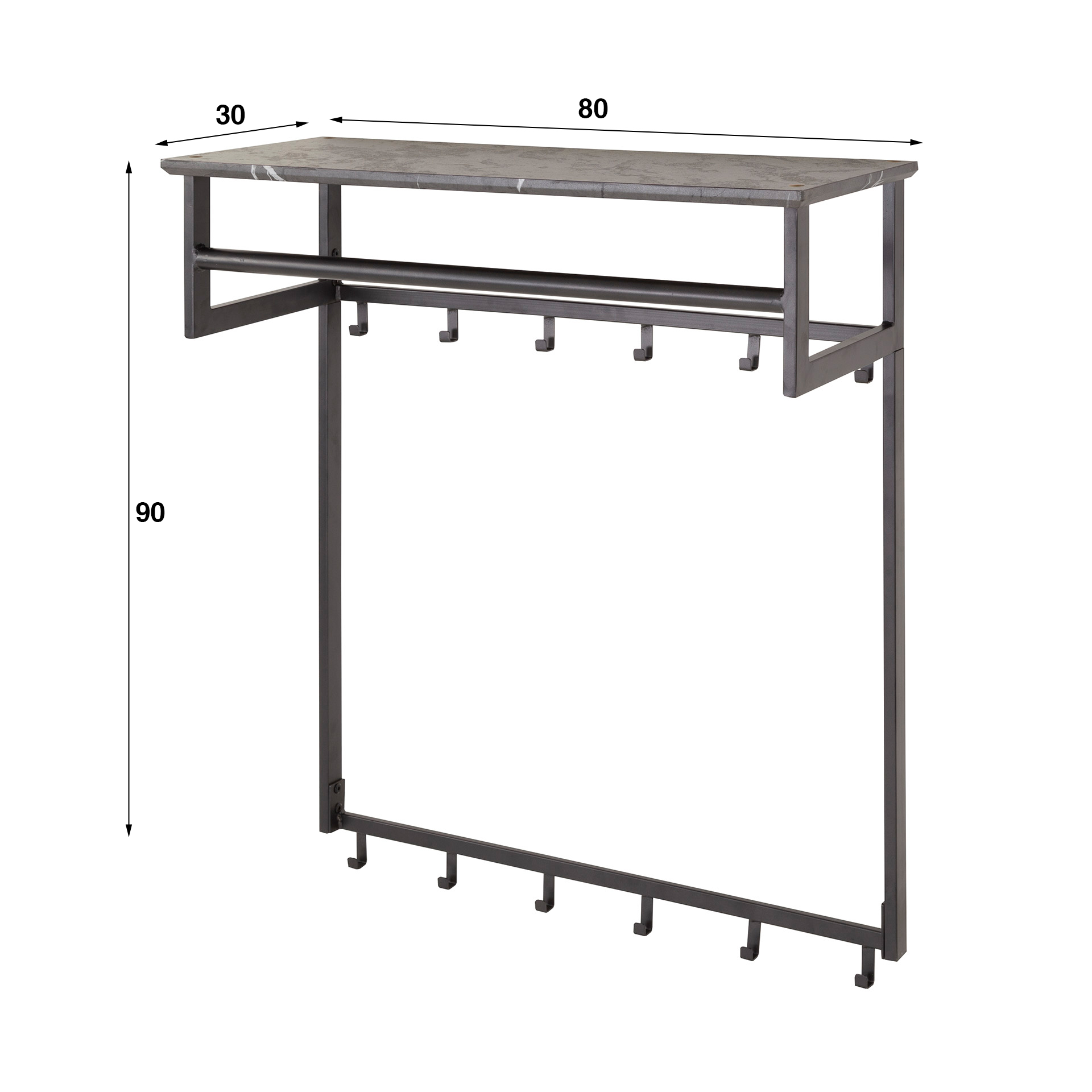 Garderobe Tenaro Kleiderstange und Hutablage 2x6 haken in 3D-Melamin Graphit - Emmo Design