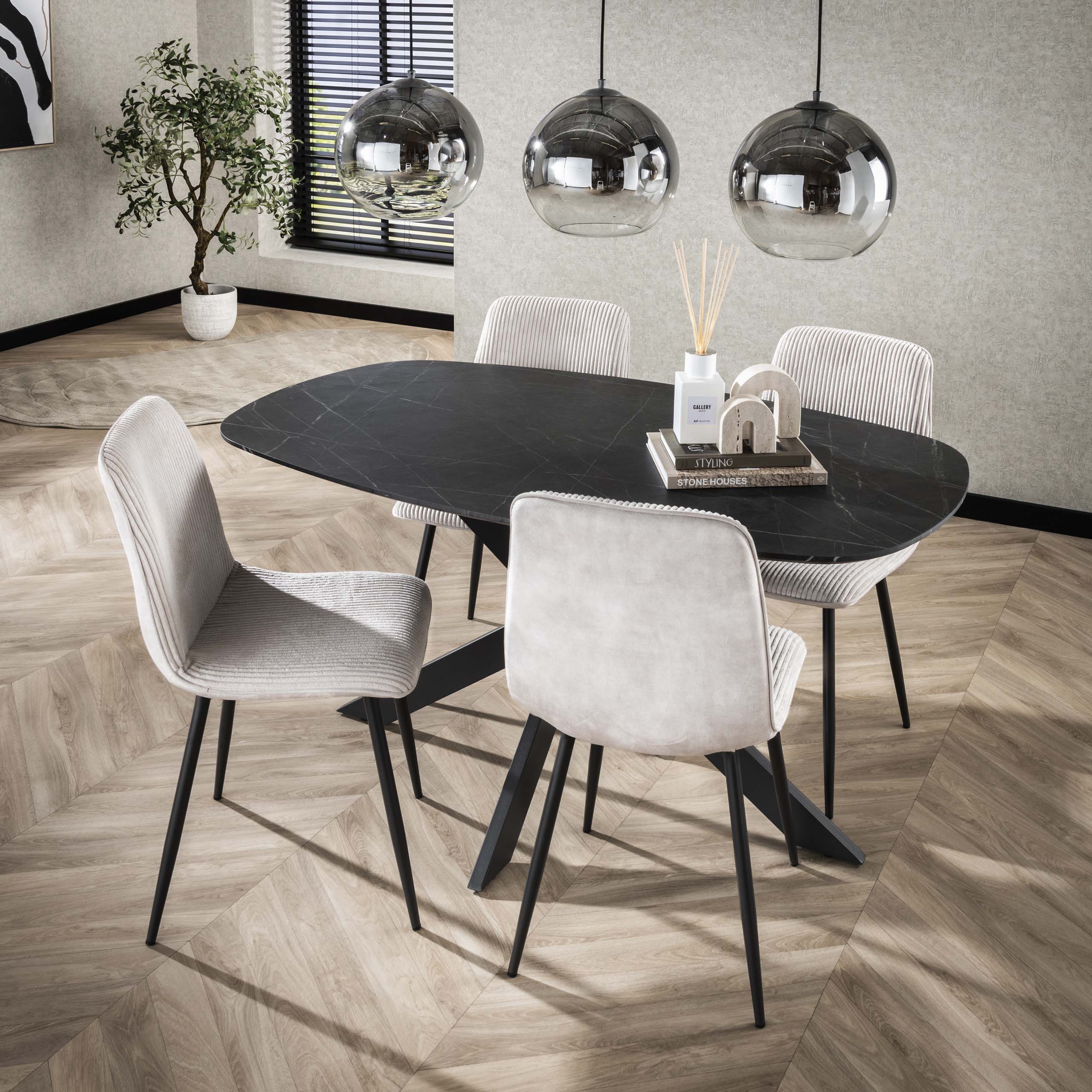 Esstisch Onyx Cross dänisch oval 150cm / 3D-Melamin Graphite - Zijlstra