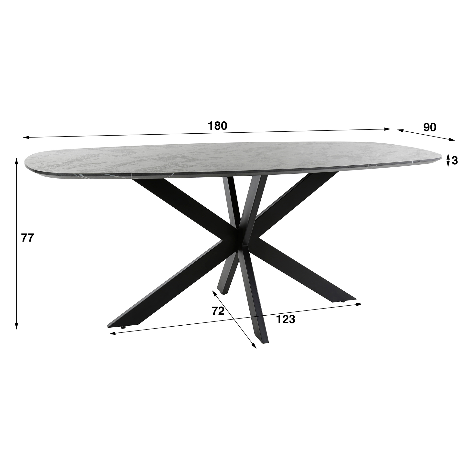 Dining table Onyx Cross Danish oval 150cm / 3D melamine graphite - Zijlstra