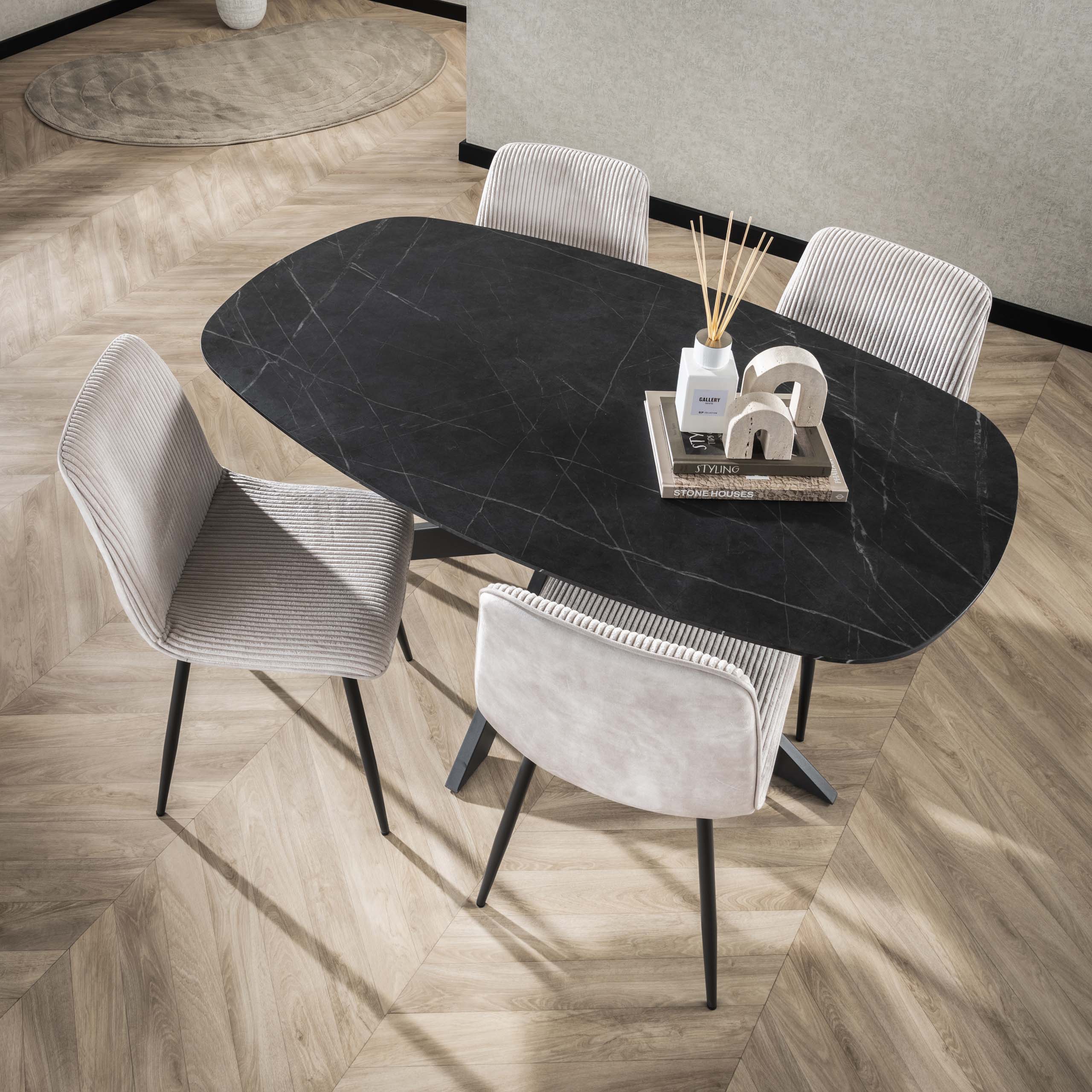 Eettafel Onyx Cross deens ovaal 150cm / 3D melamine graphite - Zijlstra