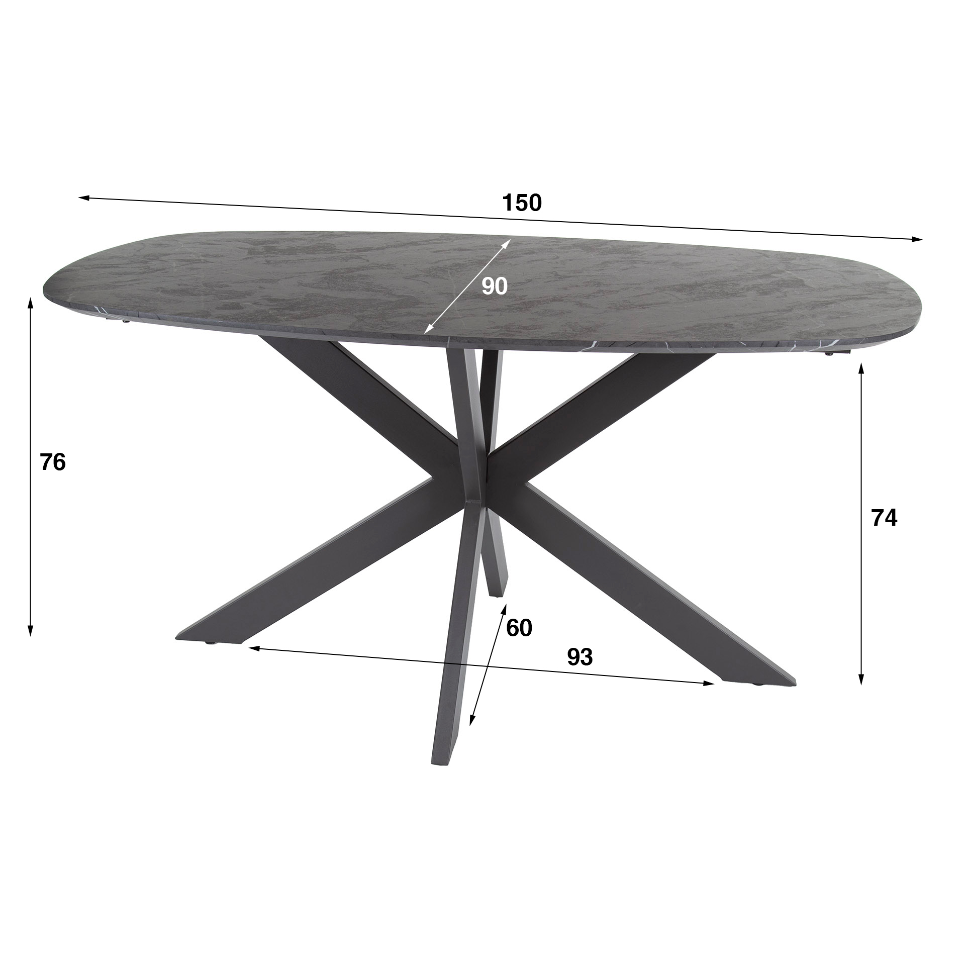 Dining table Onyx Cross Danish oval 150cm / 3D melamine graphite - Zijlstra