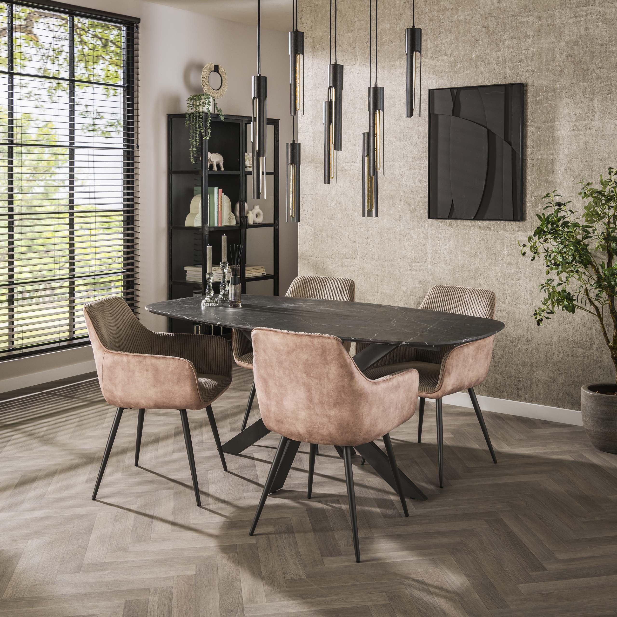 Dining table Onyx Cross Danish oval 150cm / 3D melamine graphite - Zijlstra