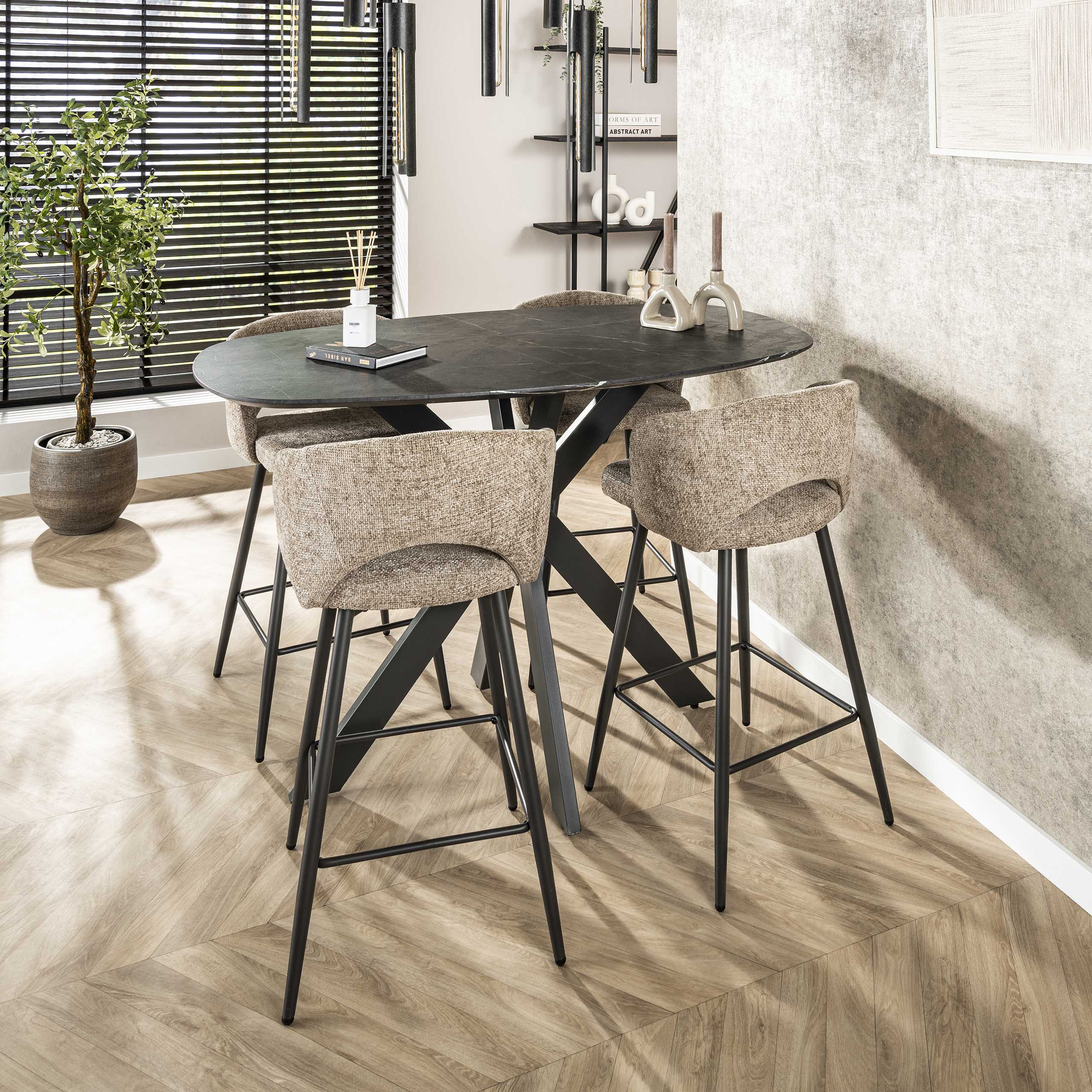 Bar table Onyx Cross Danish oval 140cm / 3D melamine graphite - Zijlstra