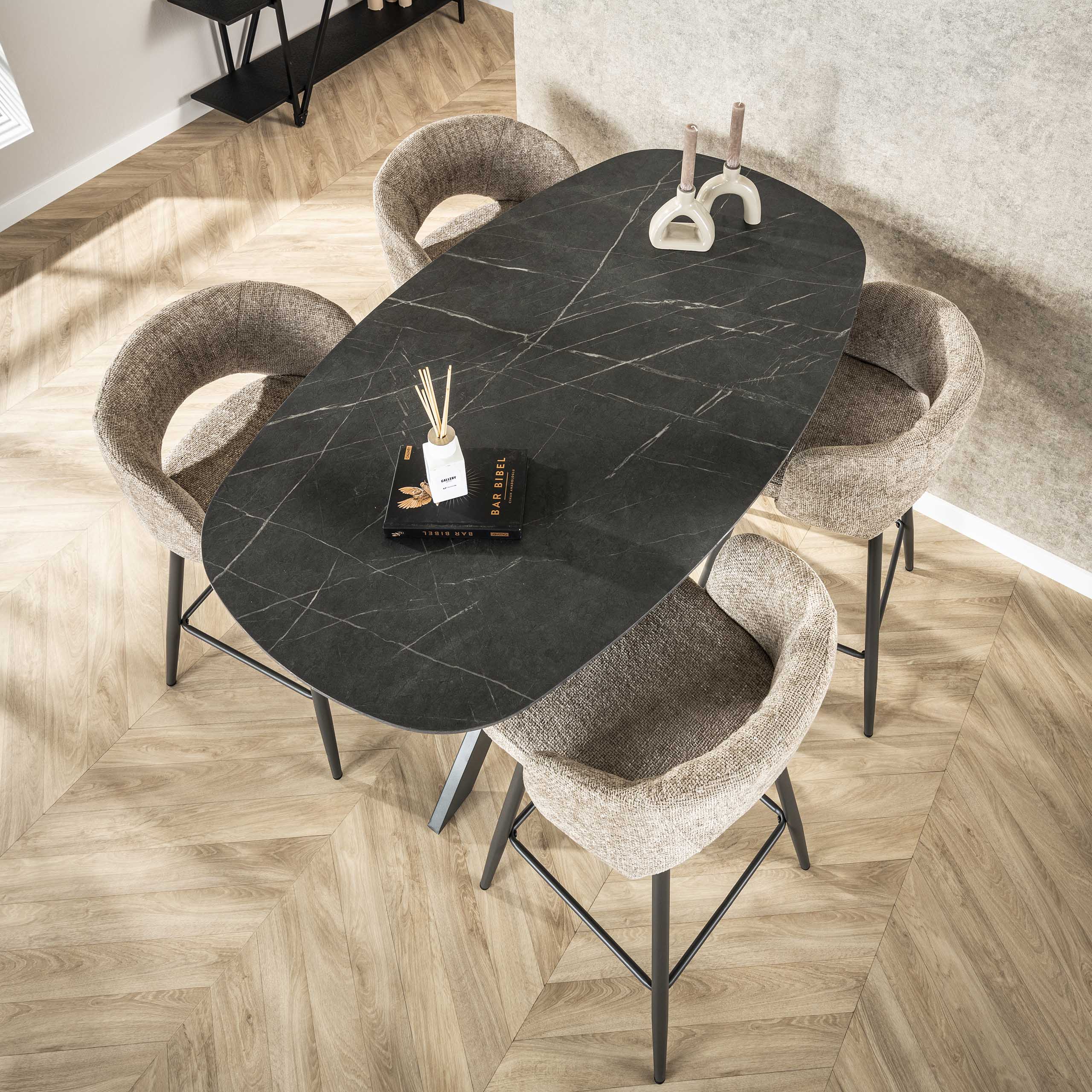 Bartafel Onyx Cross deens ovaal 140cm / 3D melamine graphite - Zijlstra