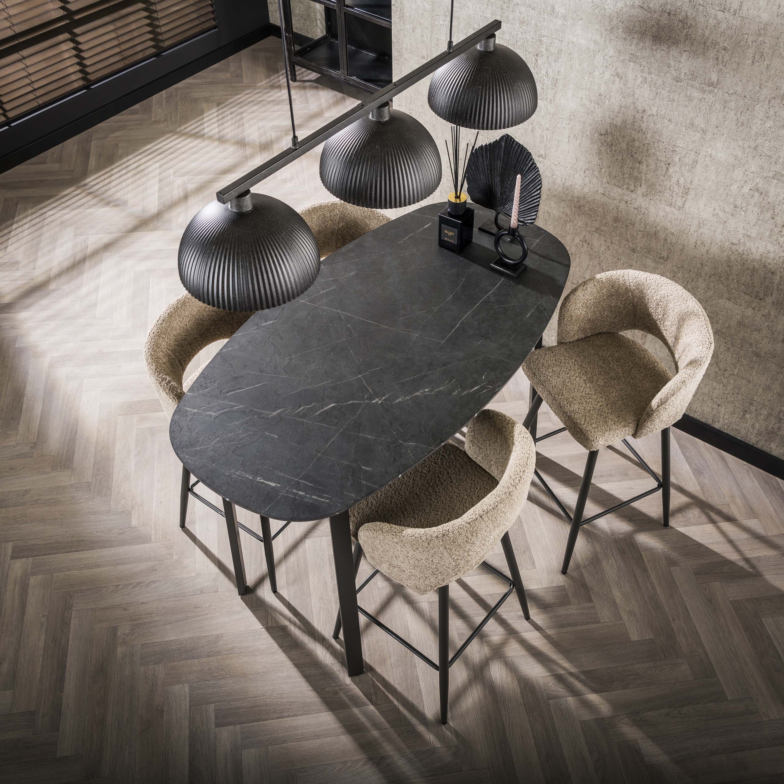 Bartafel Onyx deens ovaal 140cm / 3D melamine graphite - Zijlstra