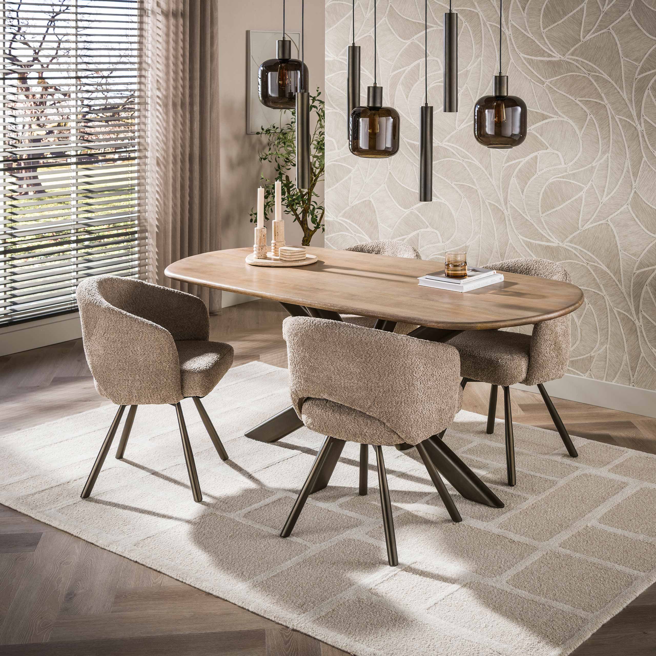Eettafel Cliff ovale buis 180cm / Massief mango zand - Zijlstra