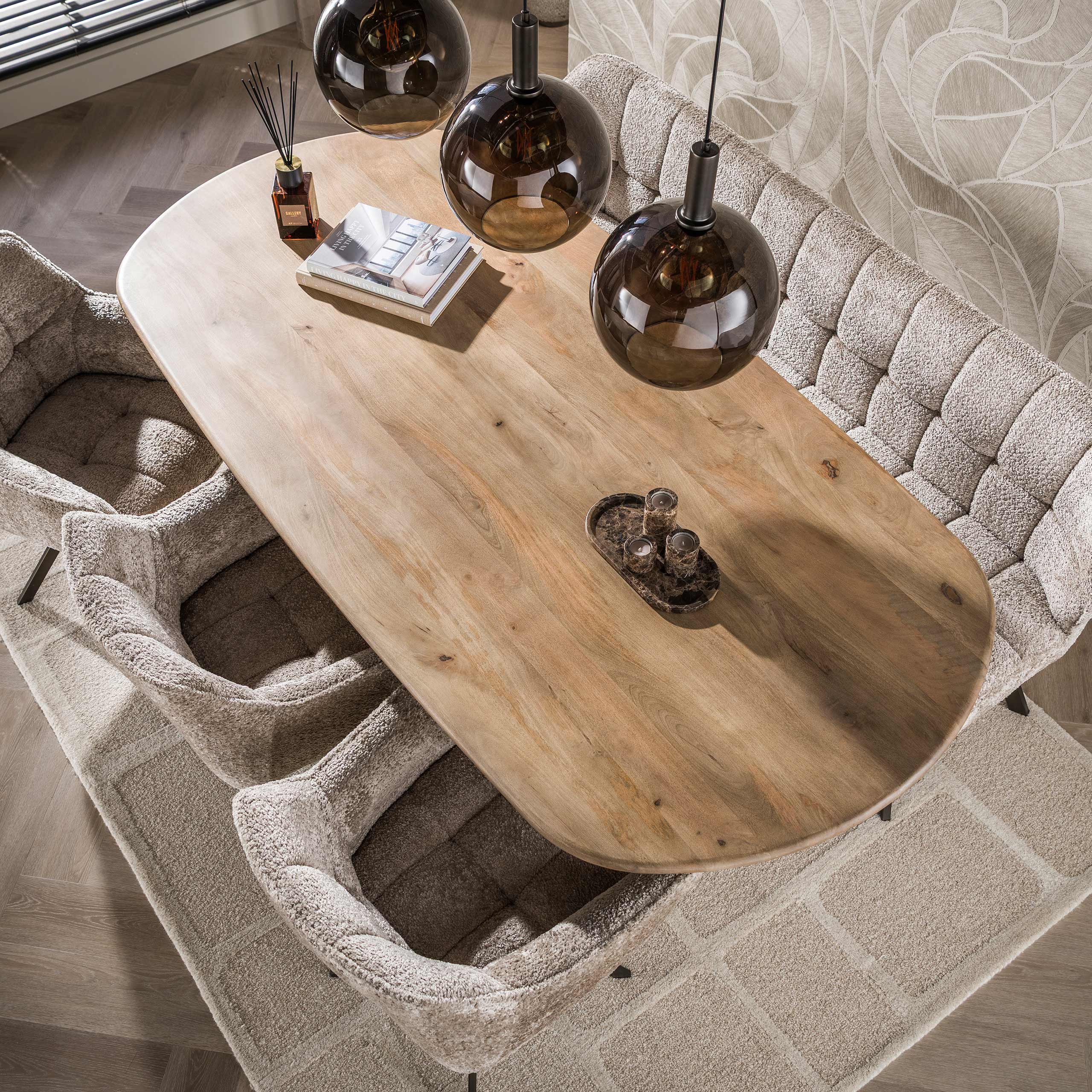 Esstisch Cliff ovale buis 180cm aus massivem Mangoholz Sand (Massiv Mango Sand) - Emmo Design