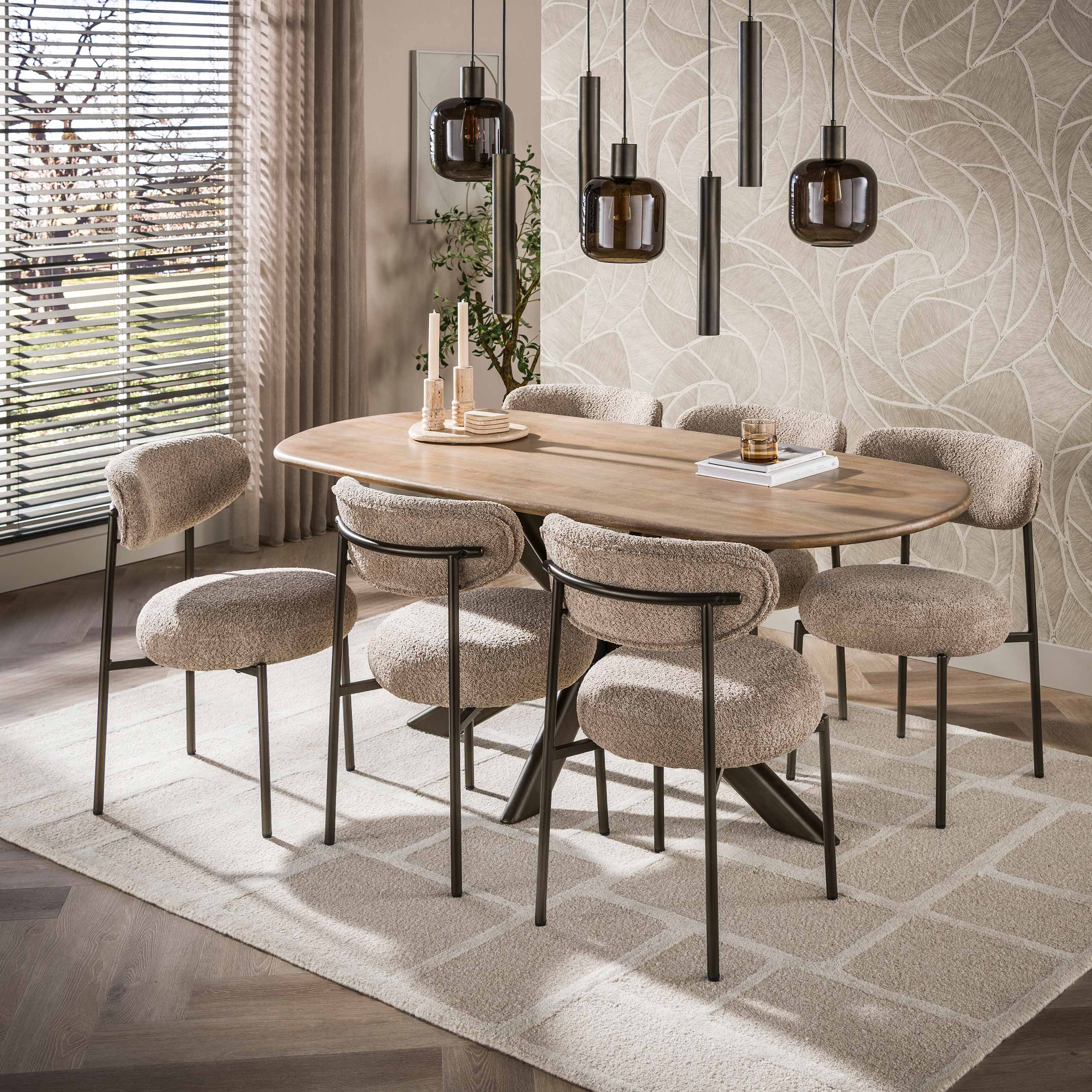 Eettafel Cliff ovale buis 180cm / Massief mango zand - Zijlstra