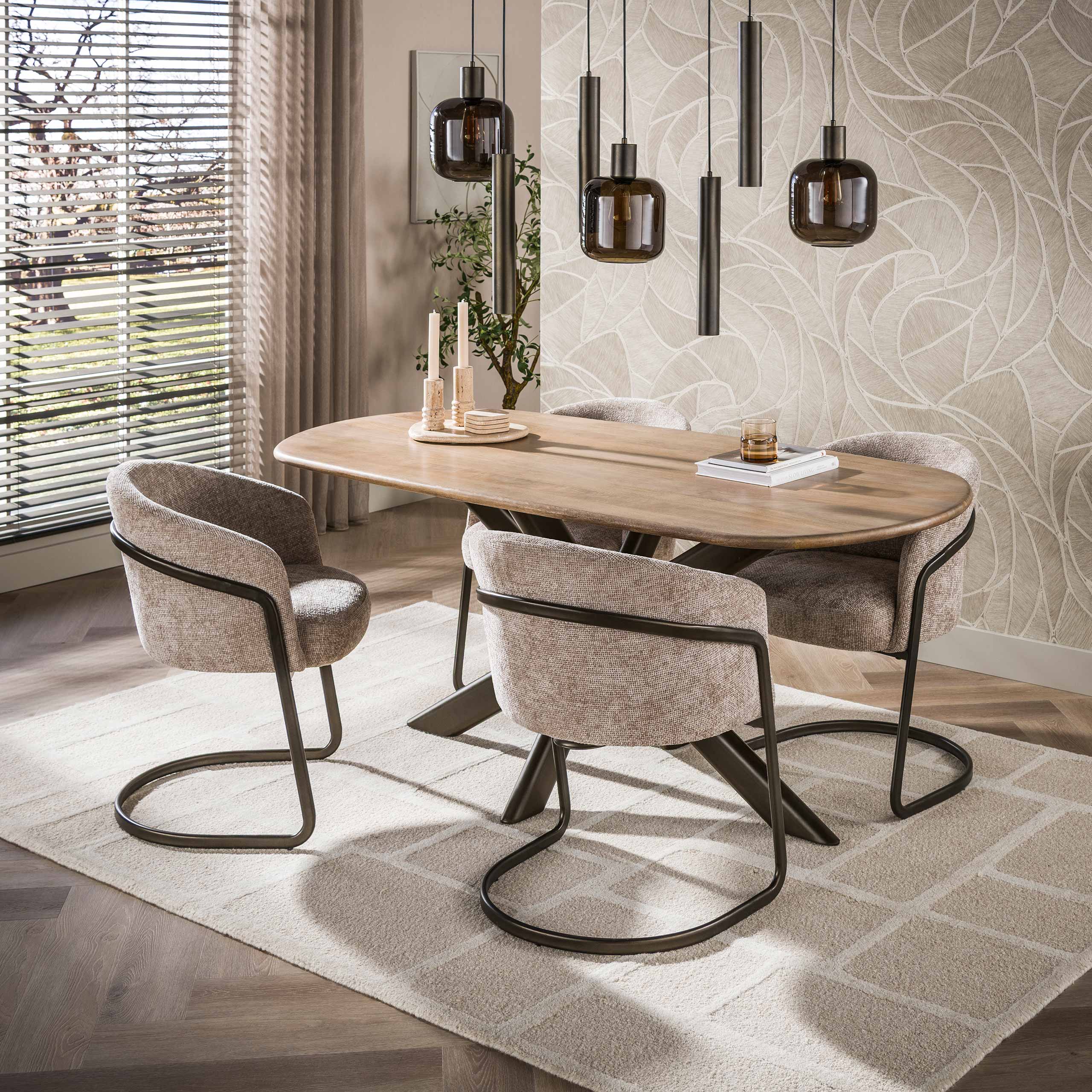 Esstisch Cliff ovale buis 180cm aus massivem Mangoholz Sand (Massiv Mango Sand) - Emmo Design