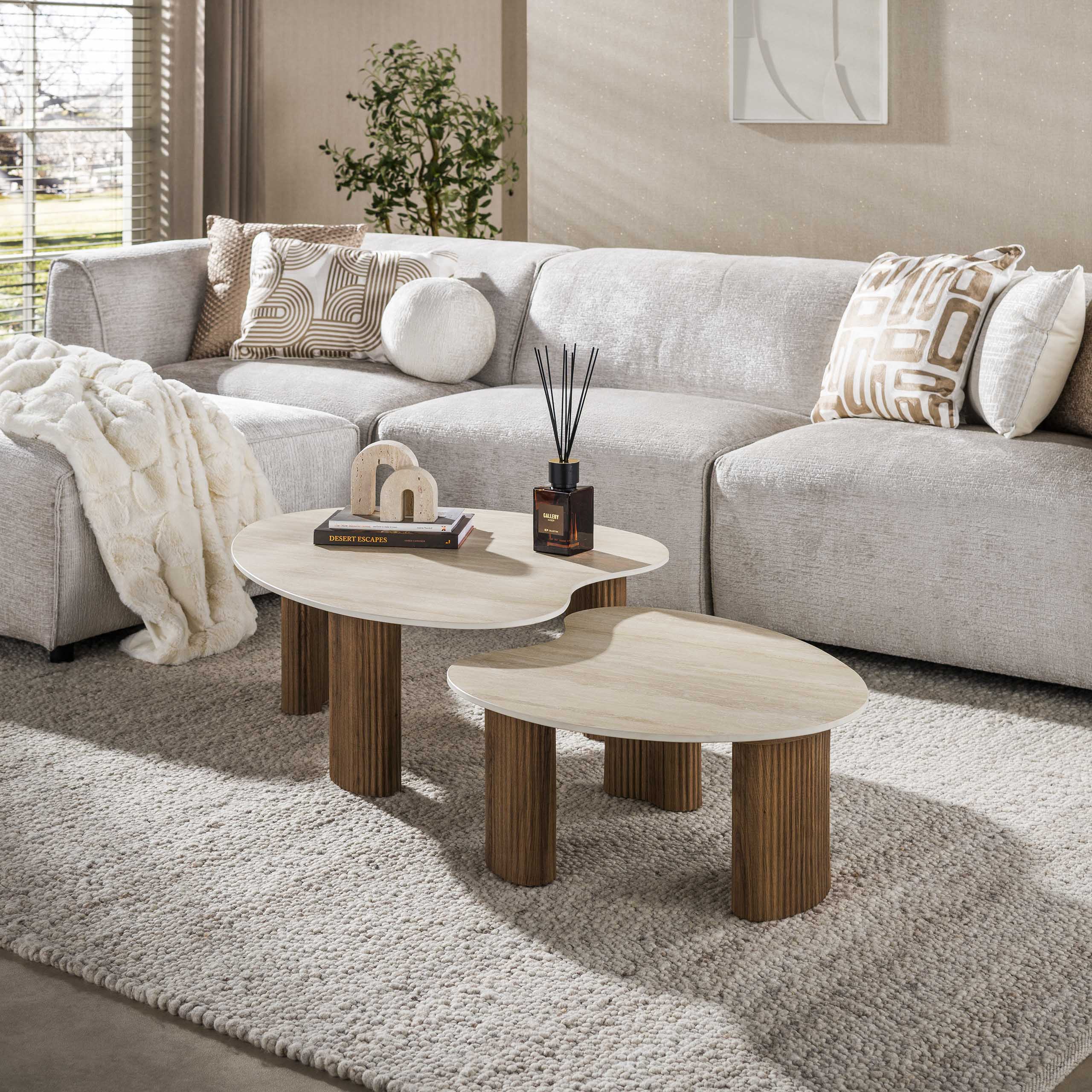 Salontafel Ceramo aperto set van 2 / 3D keramiek travertin - Zijlstra