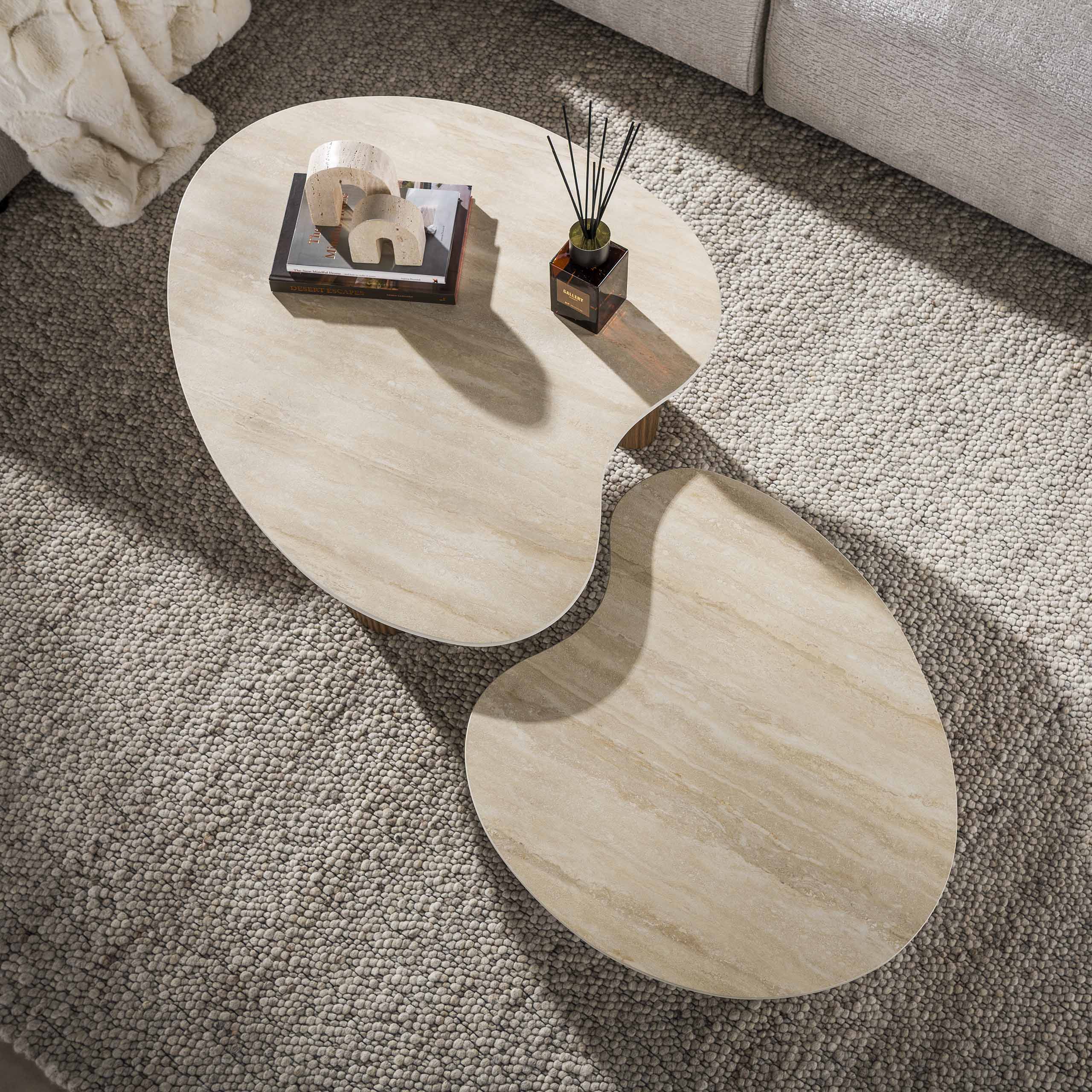 Salontafel Ceramo aperto set van 2 / 3D keramiek travertin - Zijlstra