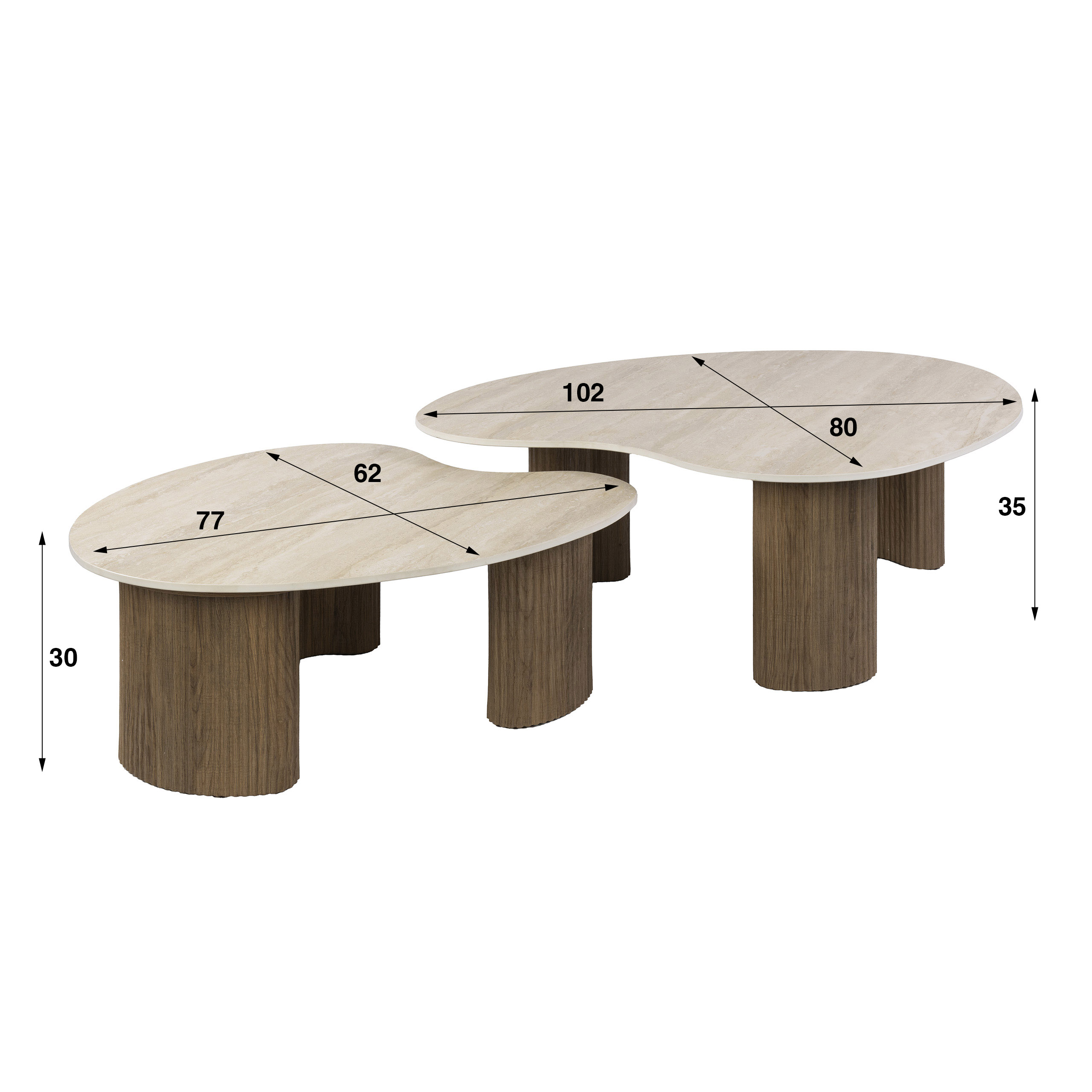 Salontafel Ceramo aperto set van 2 / 3D keramiek travertin - Zijlstra