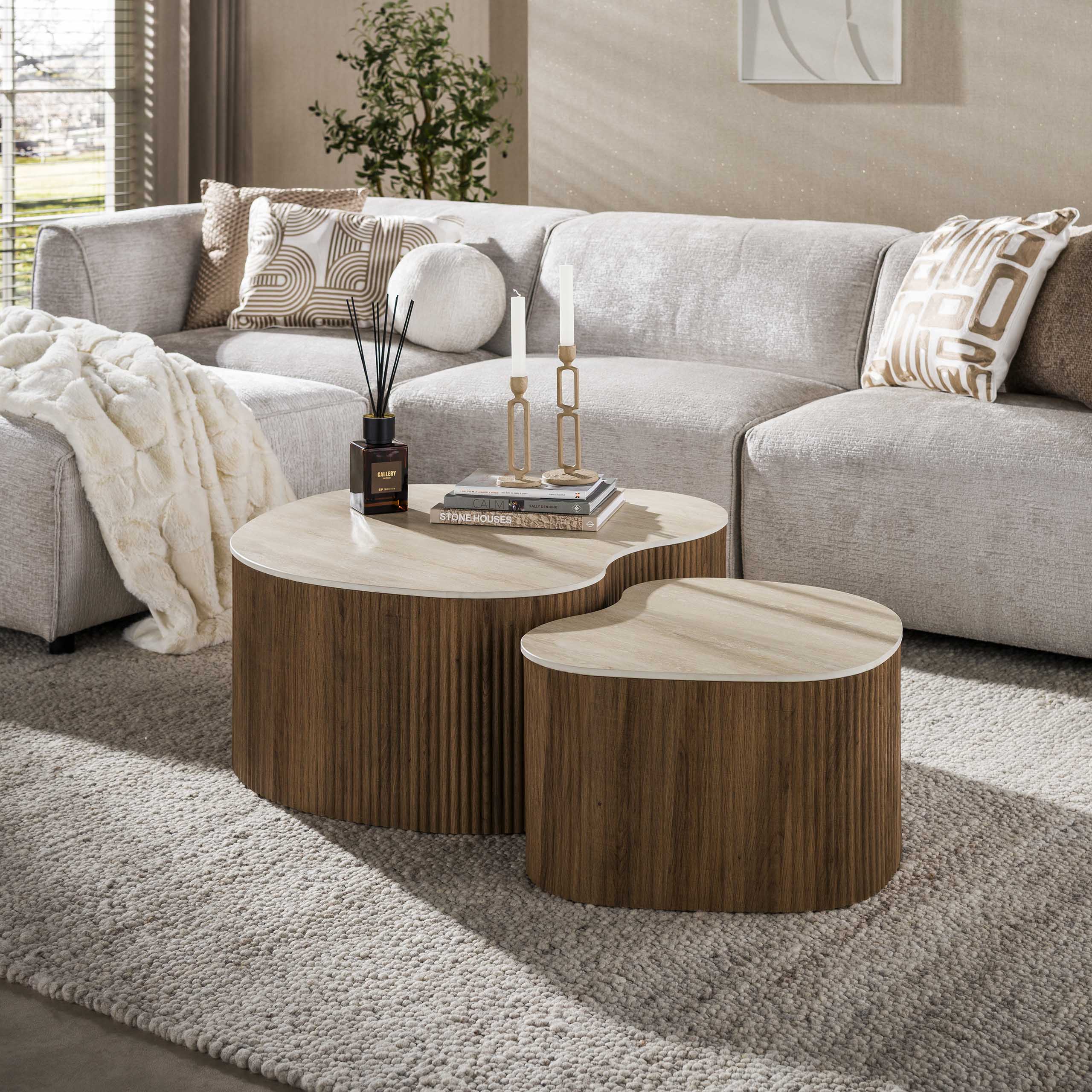 Coffee table set Ceramo medio (2-piece) in 3D travertine ceramic - Emmo Design