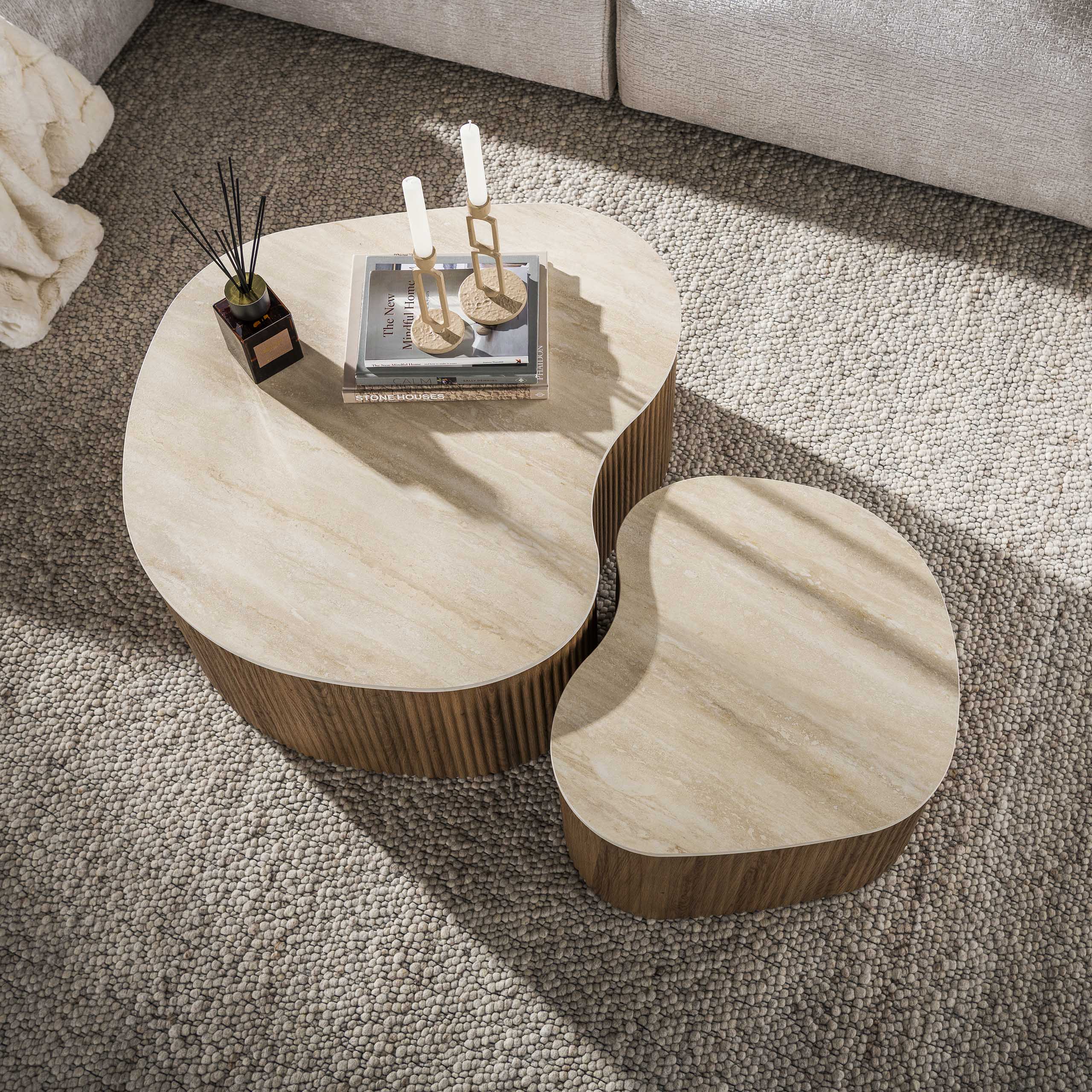 Couchtisch-Set Ceramo medio (2-teilig) in 3D-Keramik Travertin - Emmo Design