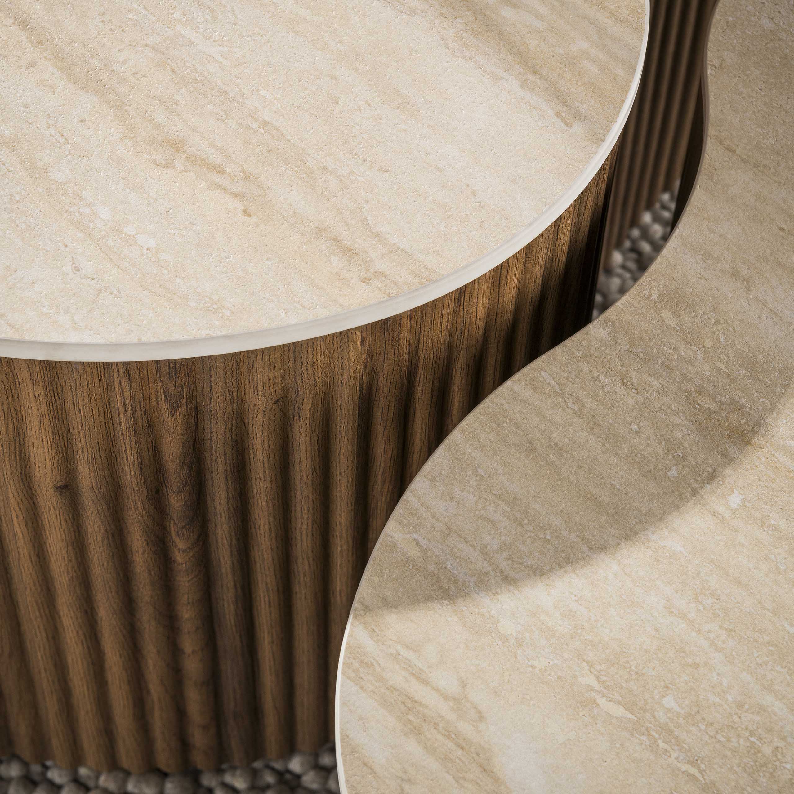 Salontafel Ceramo medio set van 2 / 3D keramiek travertin - Zijlstra