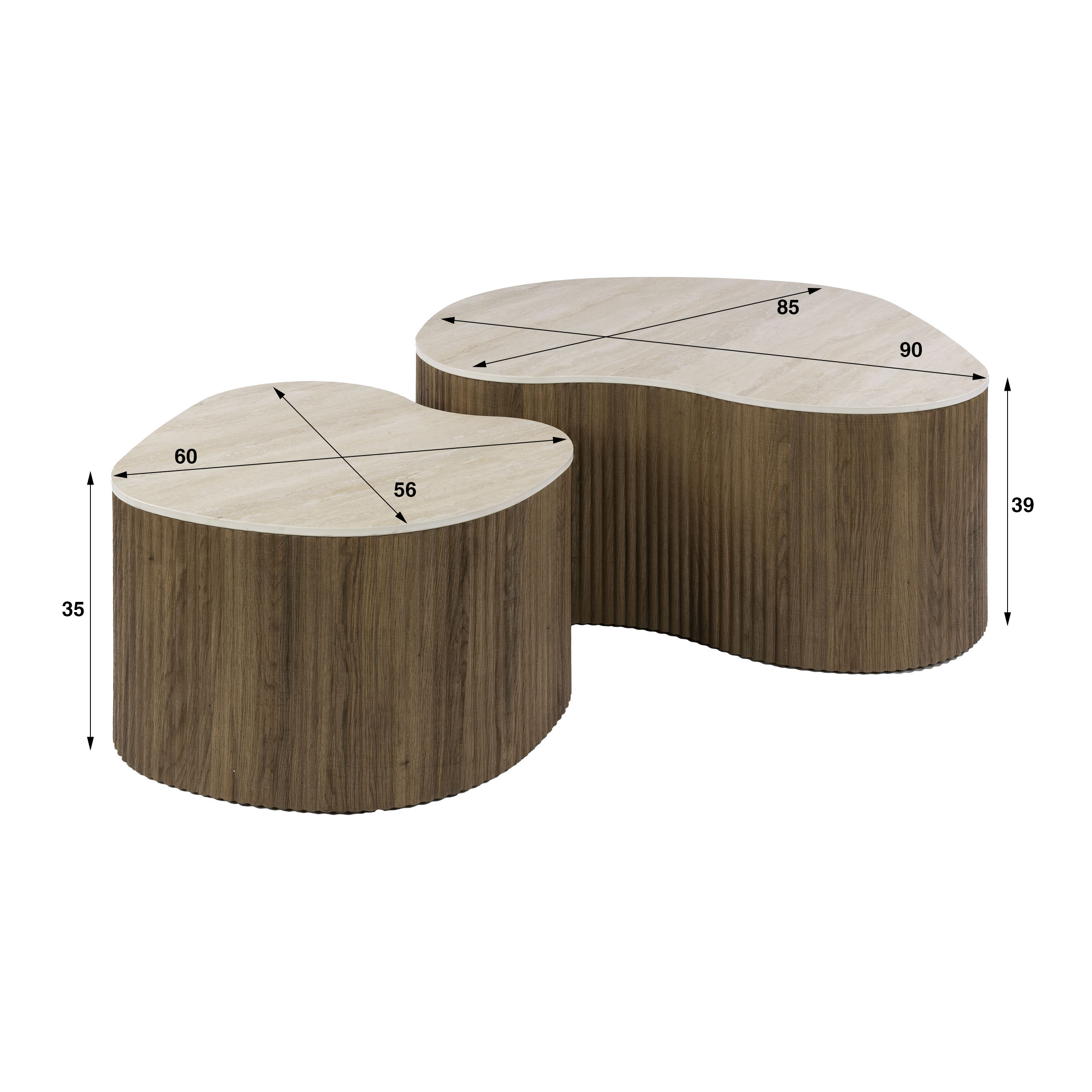 Salontafel Ceramo medio set van 2 / 3D keramiek travertin - Zijlstra