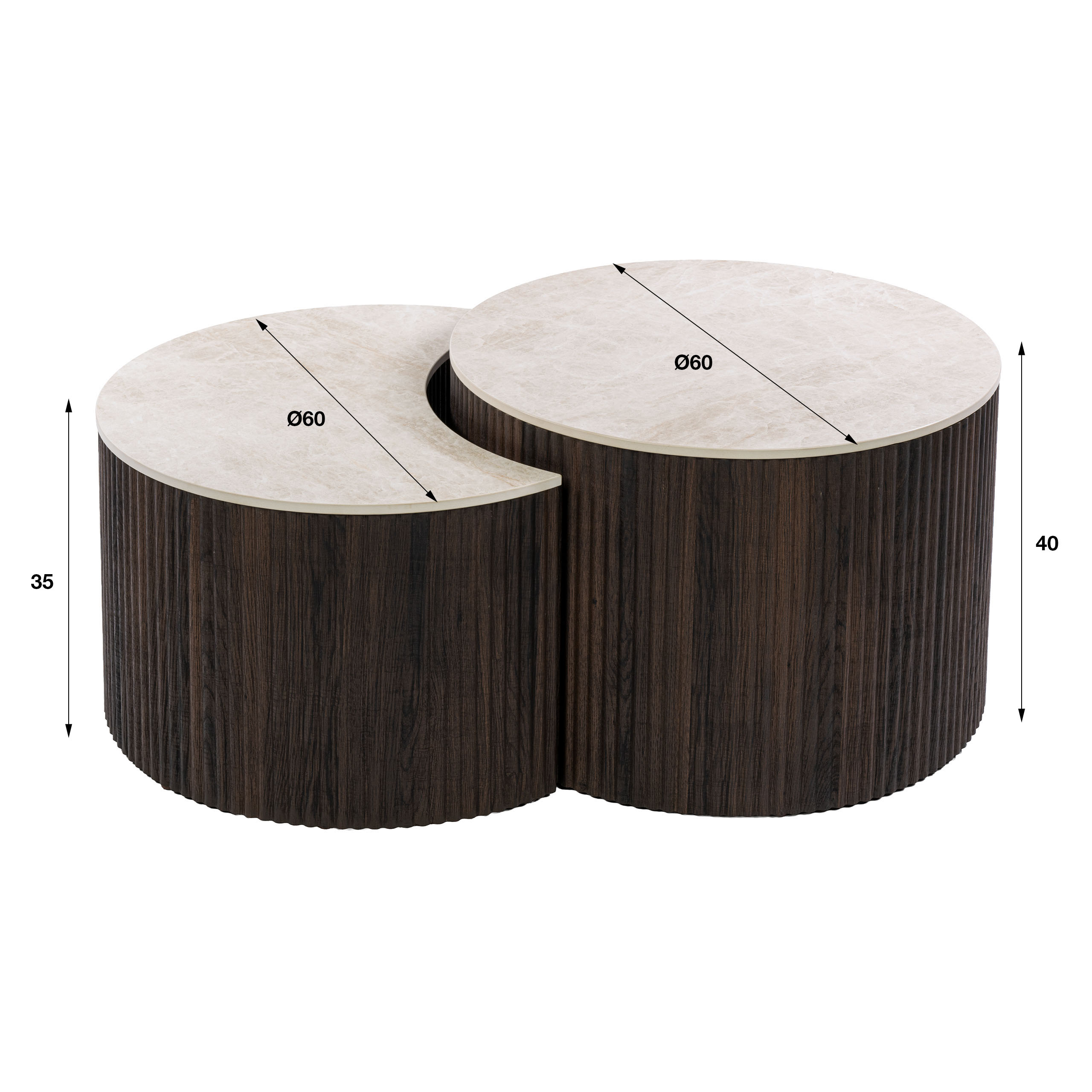 Couchtisch-Set Ceramo half rond (2-teilig) in 3D-Keramik Taj Mahal - Emmo Design