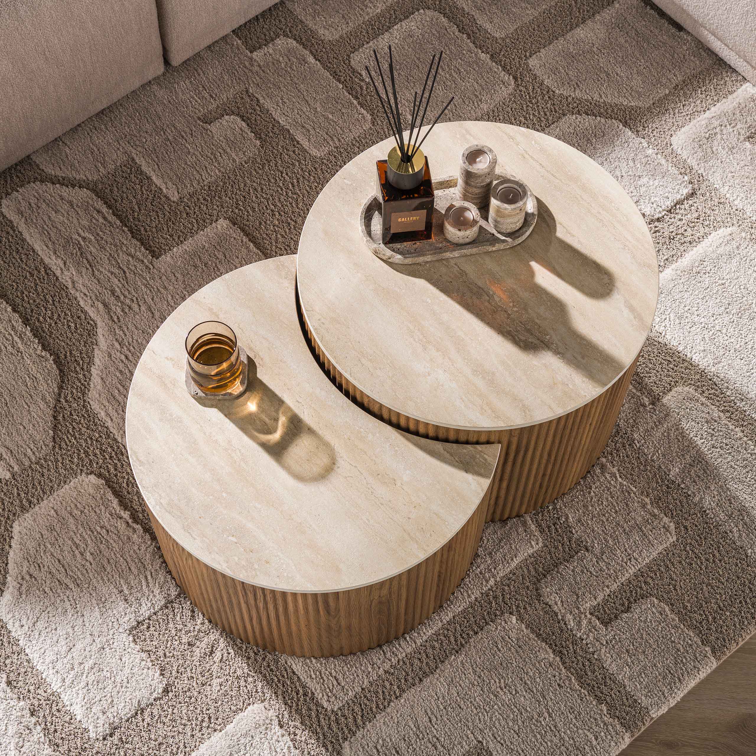 Coffee Table Ceramo Half Round Set of 2 / 3D Ceramic Travertine - Zijlstra