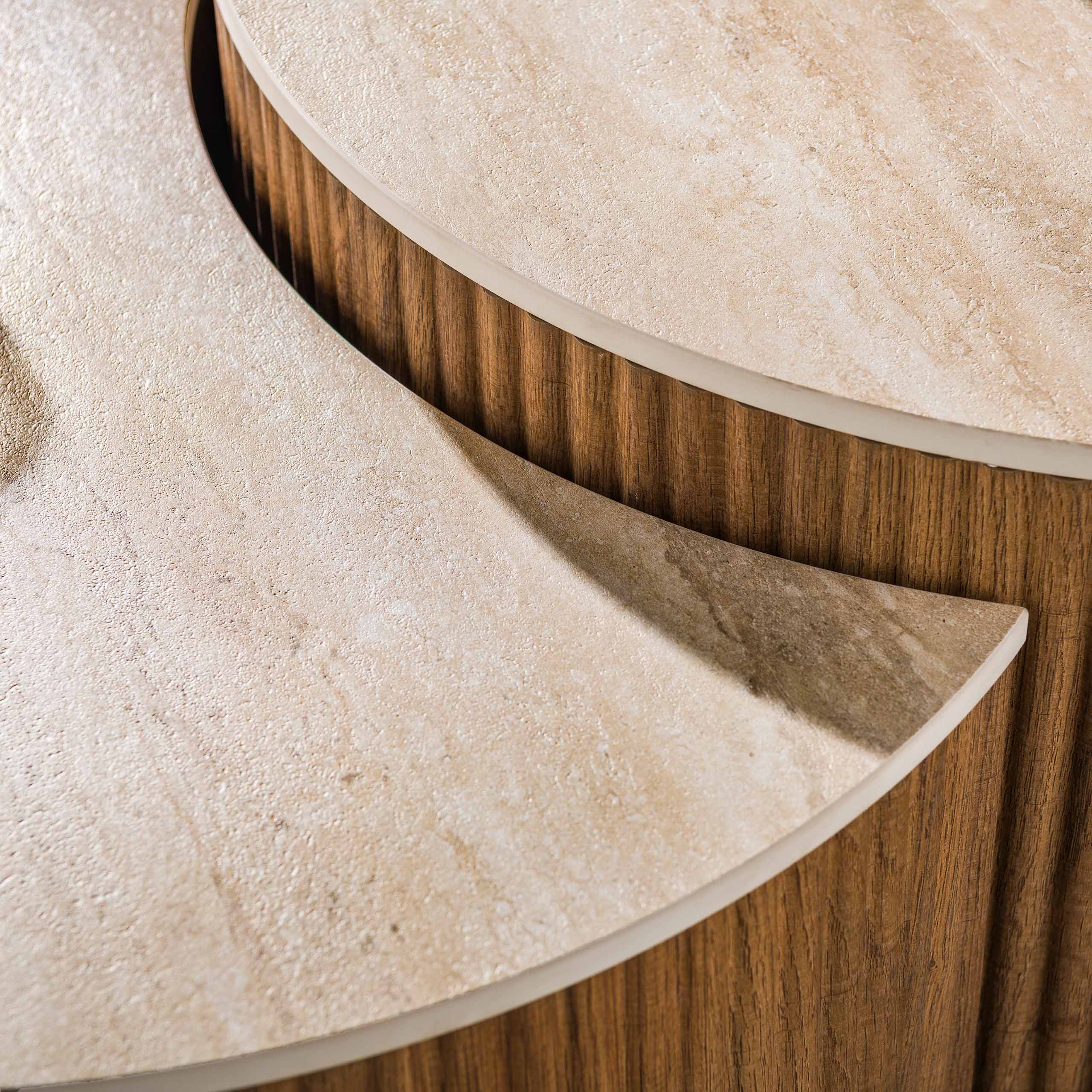 Salontafel Ceramo half rond set van 2 / 3D keramiek travertin - Zijlstra