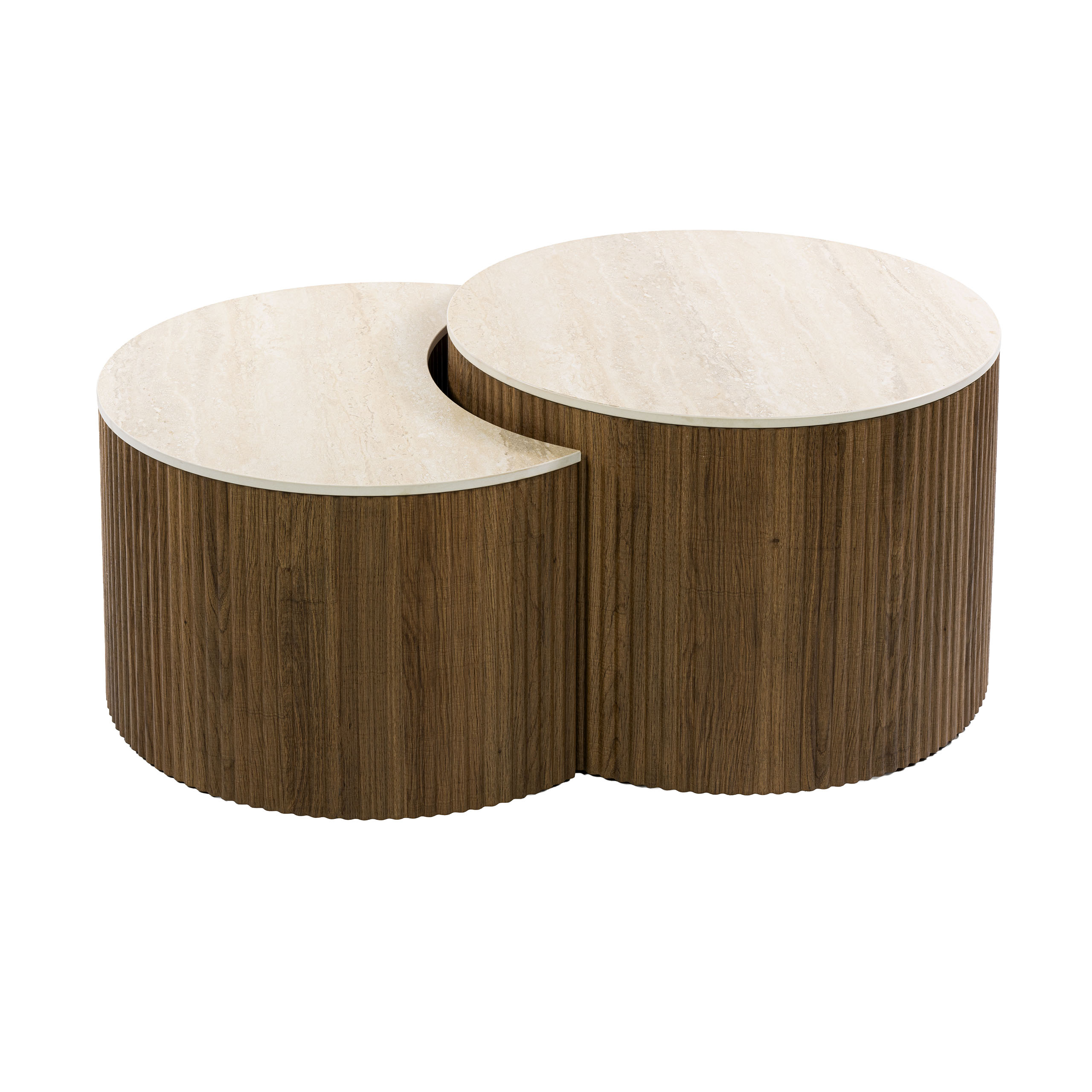 Couchtisch-Set Ceramo half rond (2-teilig) in 3D-Keramik Travertin - Emmo Design