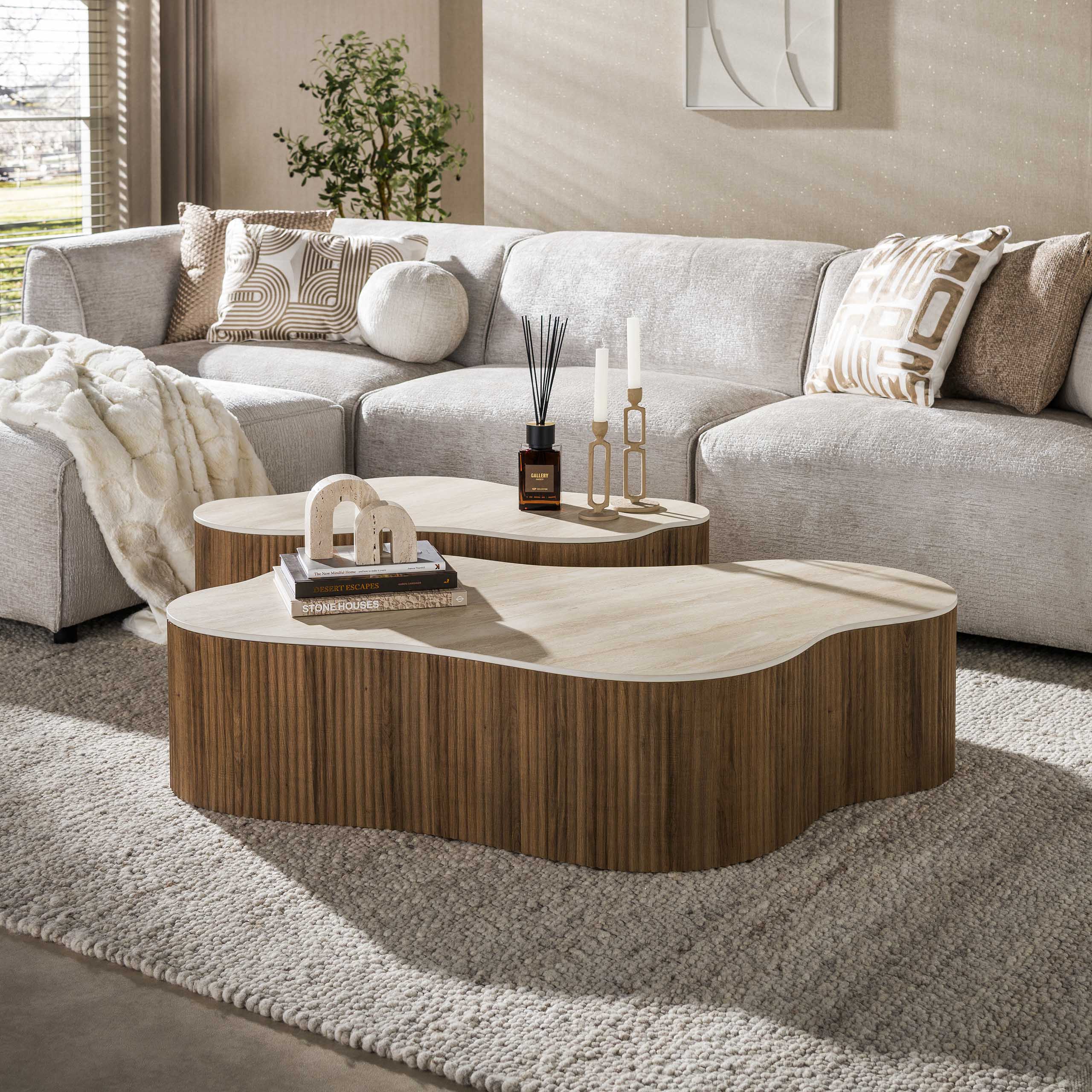 Salontafel Ceramo grande set van 2 / 3D keramiek travertin - Zijlstra