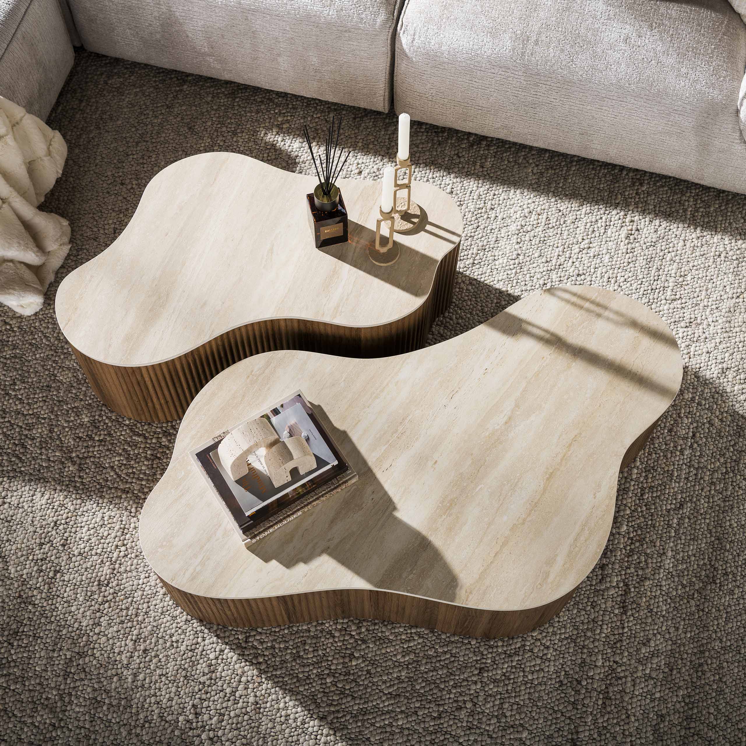 Salontafel Ceramo grande set van 2 / 3D keramiek travertin - Zijlstra