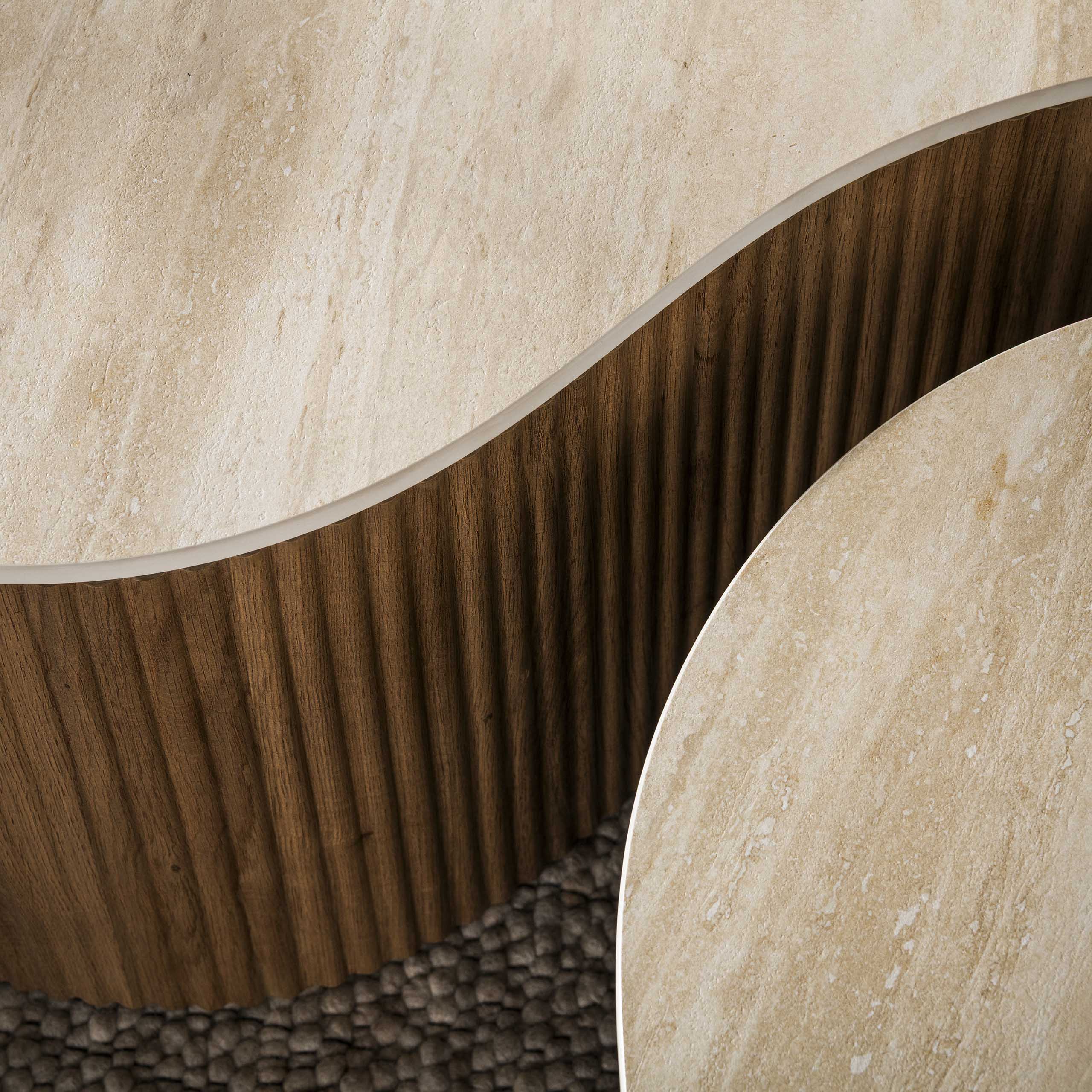 Salontafel Ceramo grande set van 2 / 3D keramiek travertin - Zijlstra