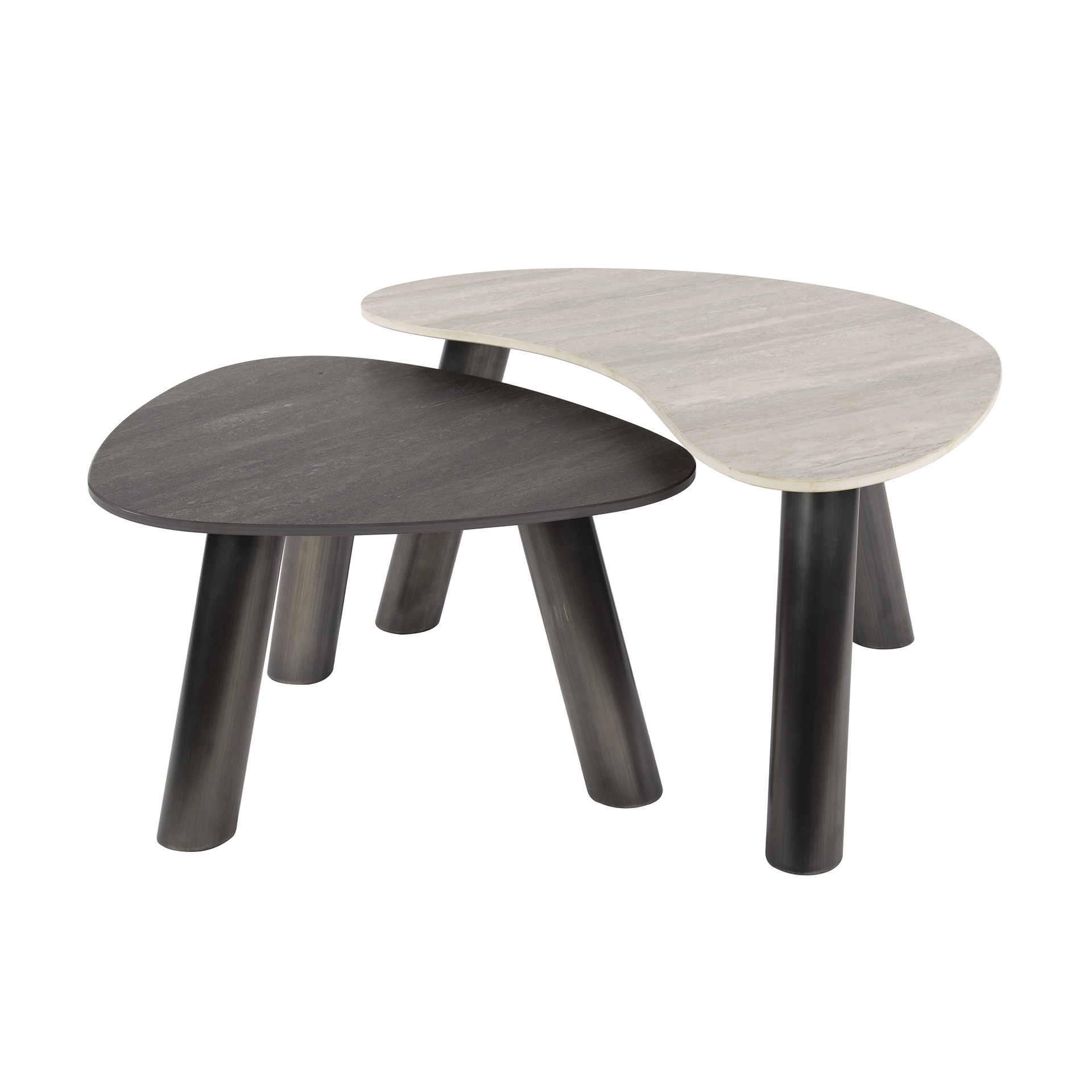 Coffee table Twin organic set of 2 / 3D ceramic travertine black/grey - Zijlstra