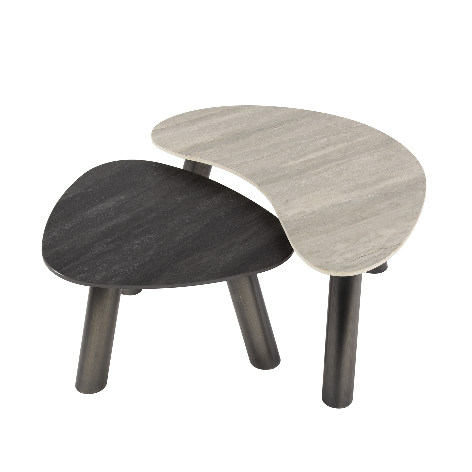 Coffee table Twin organic set of 2 / 3D ceramic travertine black/grey - Zijlstra