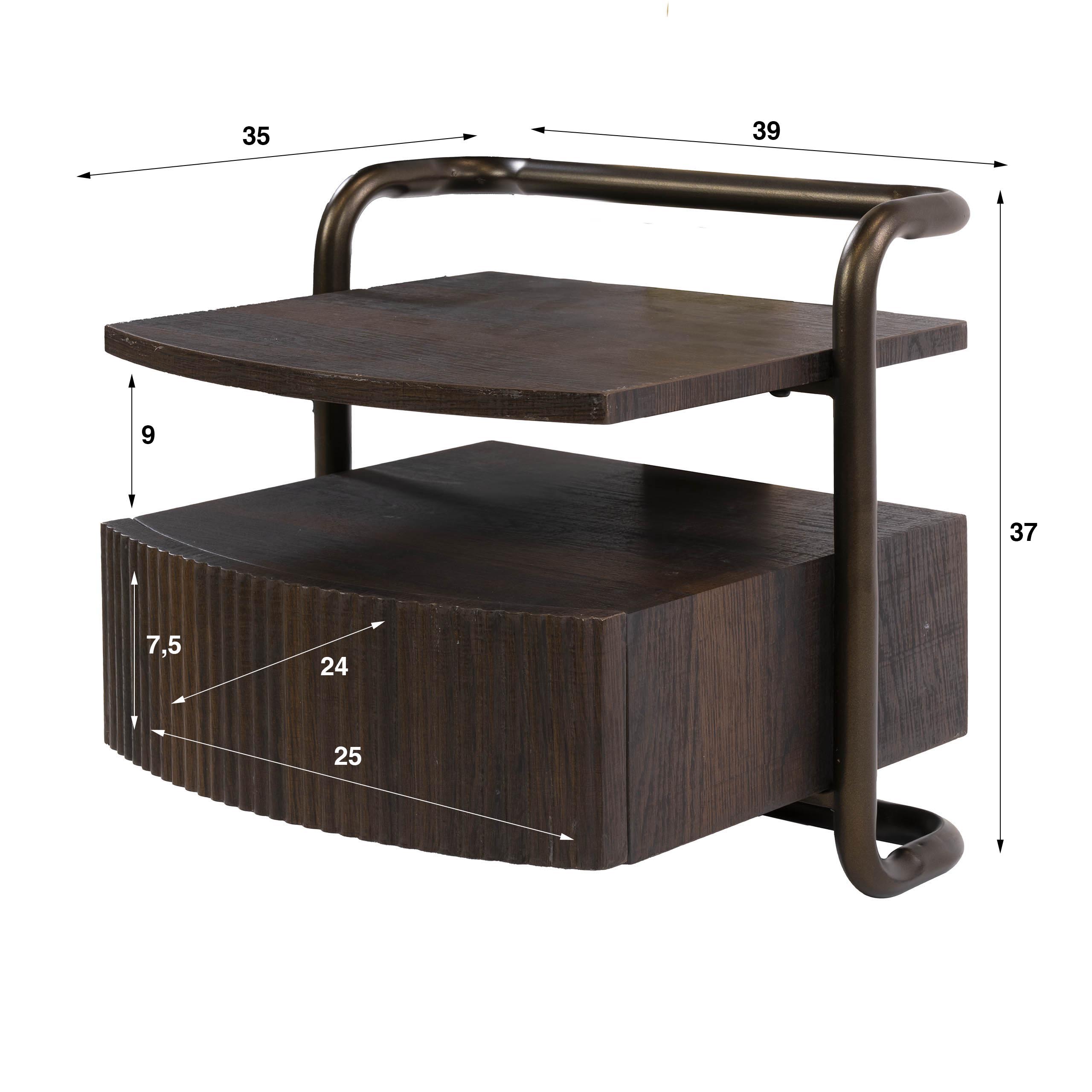 Schwebender Nachttisch Bend mit 1 Schublade in 3D-Eiche Dunkelbraun - Emmo Design