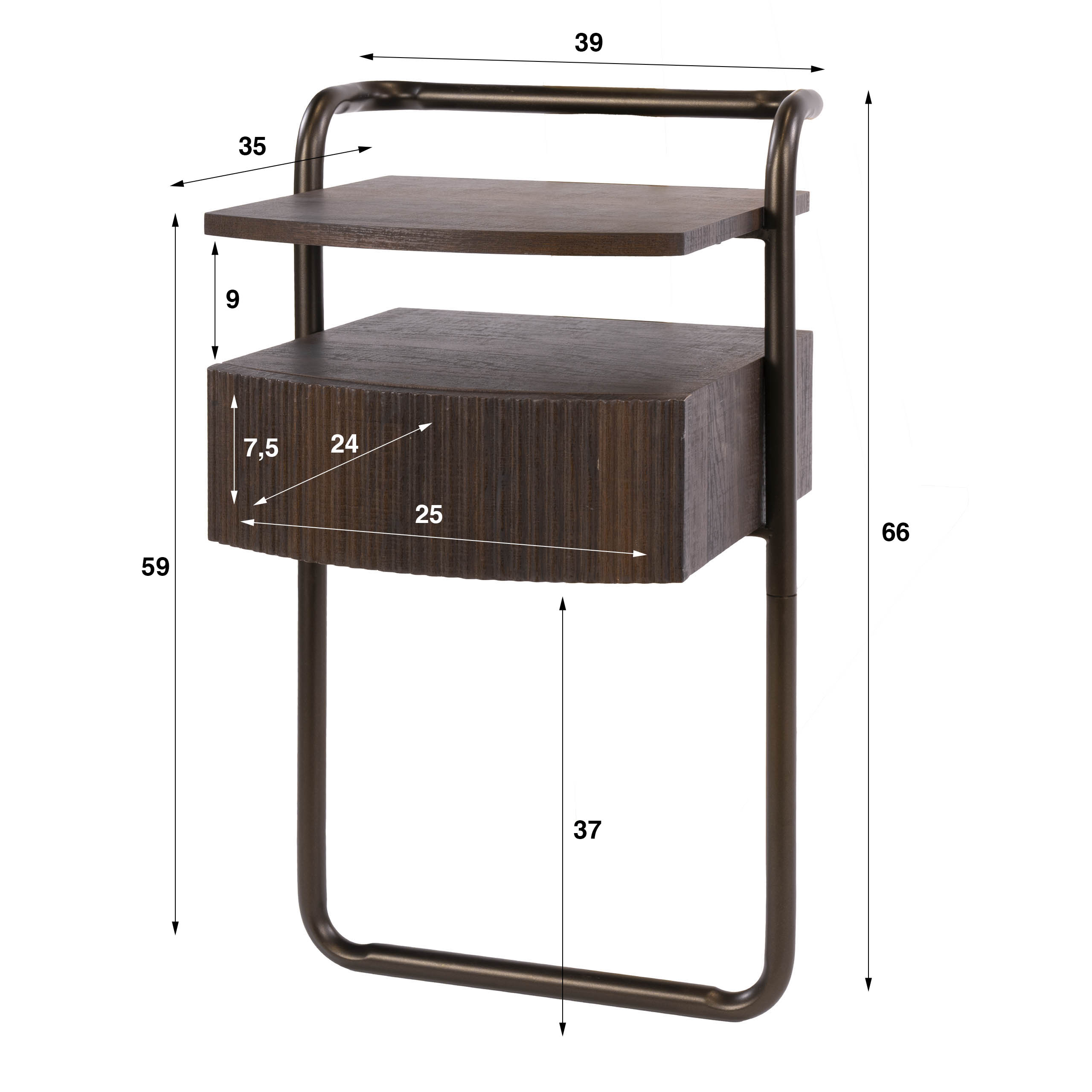 Nachttisch Bend 1 Schublade in 3D-Eiche Dunkelbraun - Emmo Design