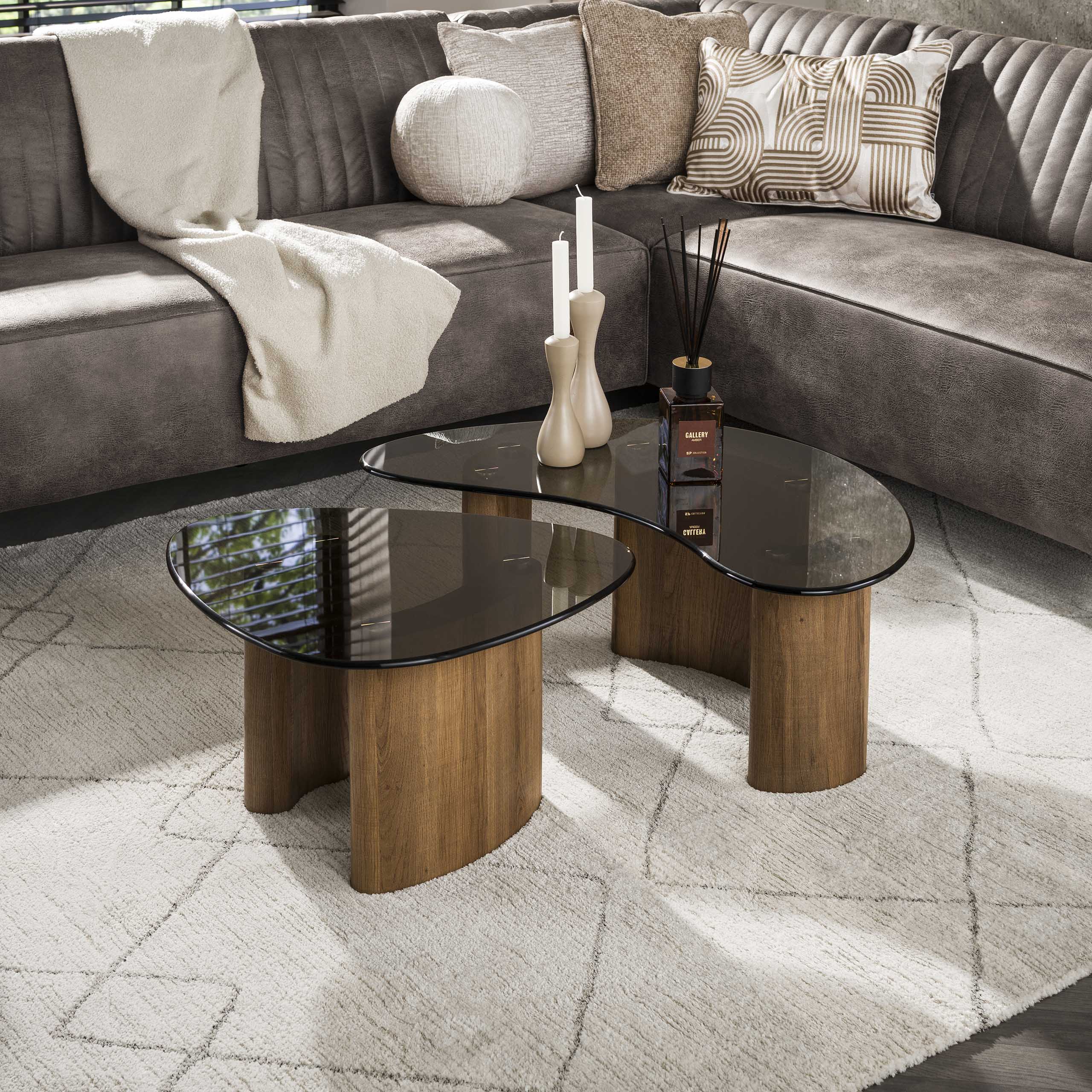 Organisches Couchtisch-Set Tinto (2-teilig) in Bronzeglas (Brons Glas) - Emmo Design