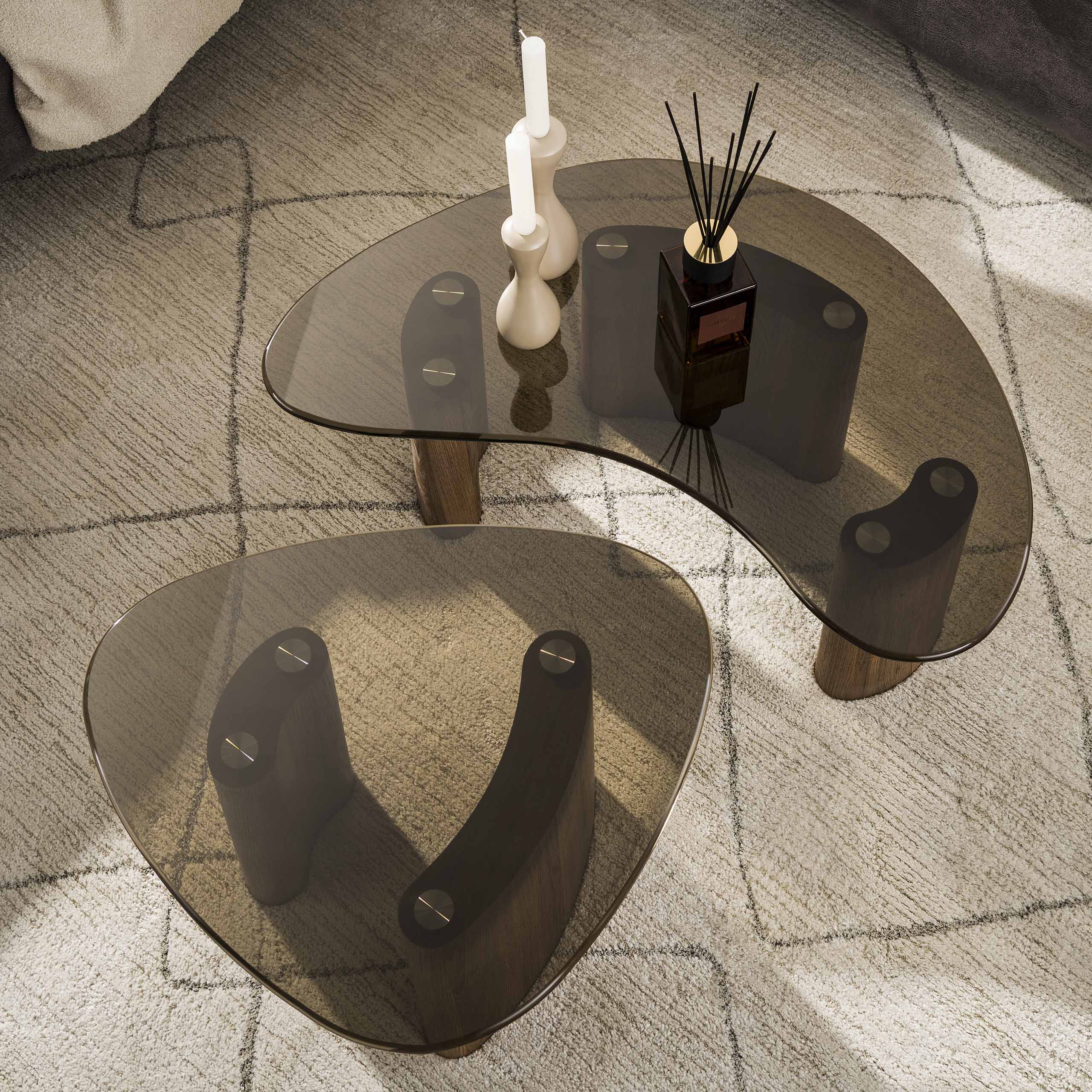 Organisches Couchtisch-Set Tinto (2-teilig) in Bronzeglas (Brons Glas) - Emmo Design